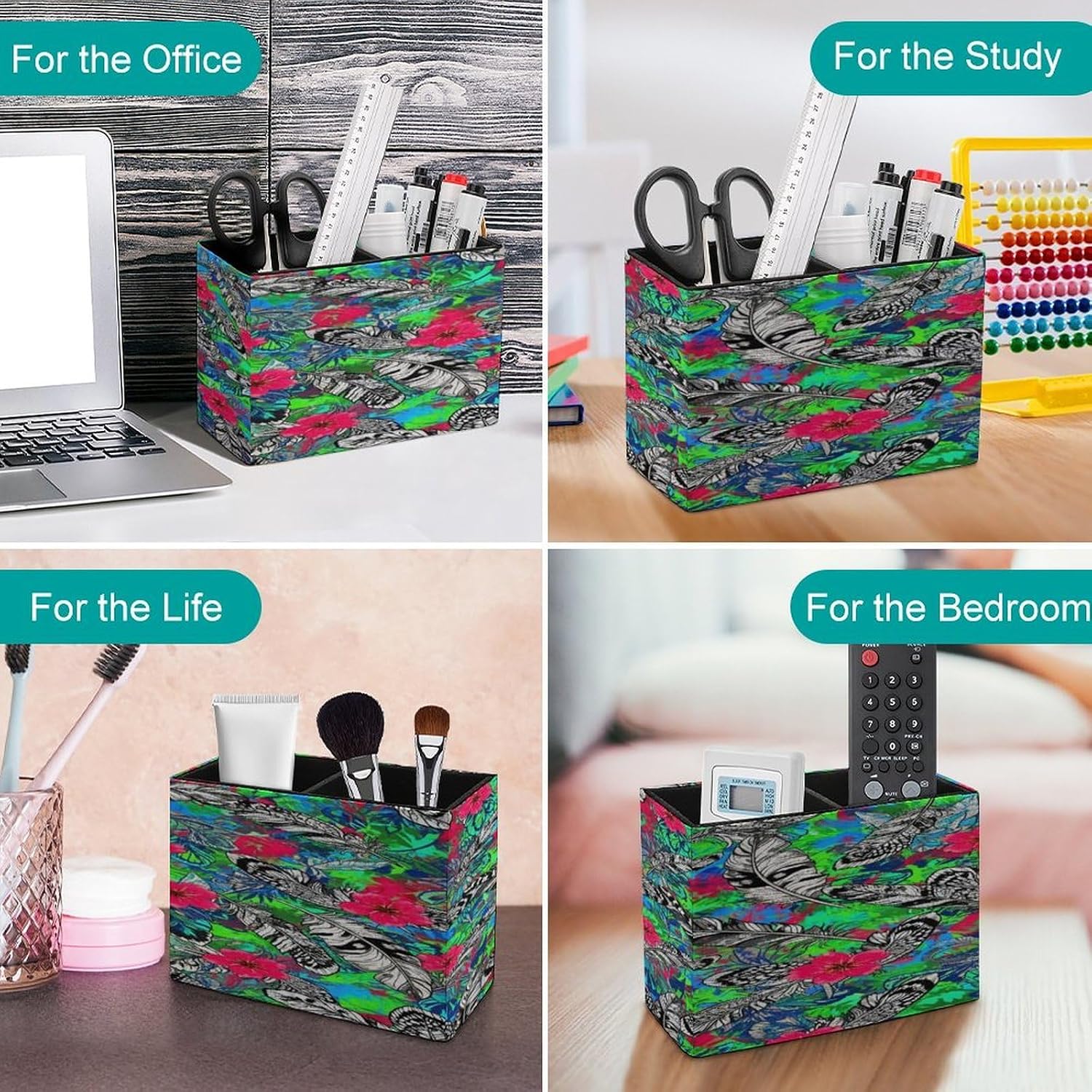 Desktop Stationery Organizer Pink Green Blue Feathers Arts Pen Holder image 4