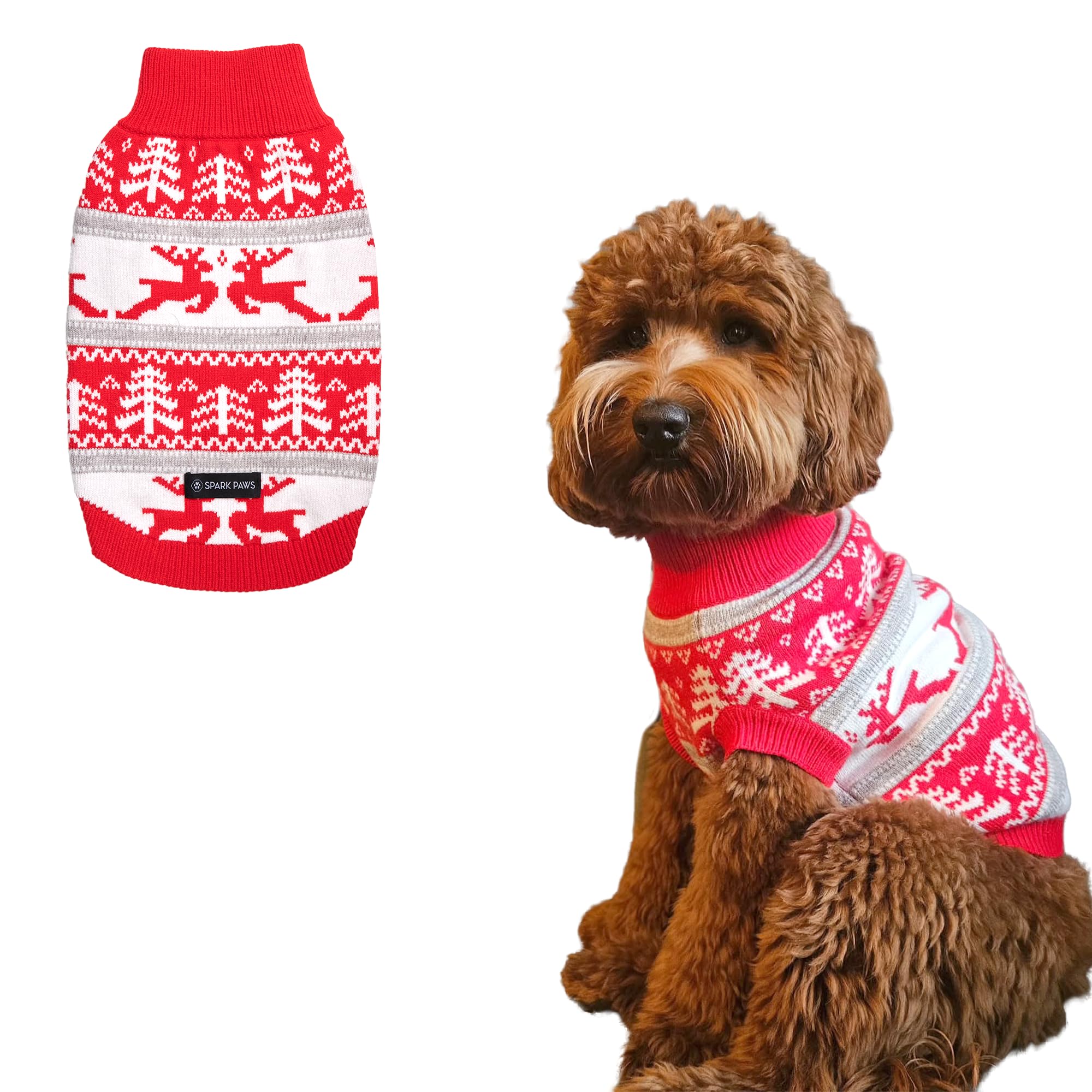 Spark Paws Christmas Knit Dog Sweater - Winter Dog Clothes, Small Med Large