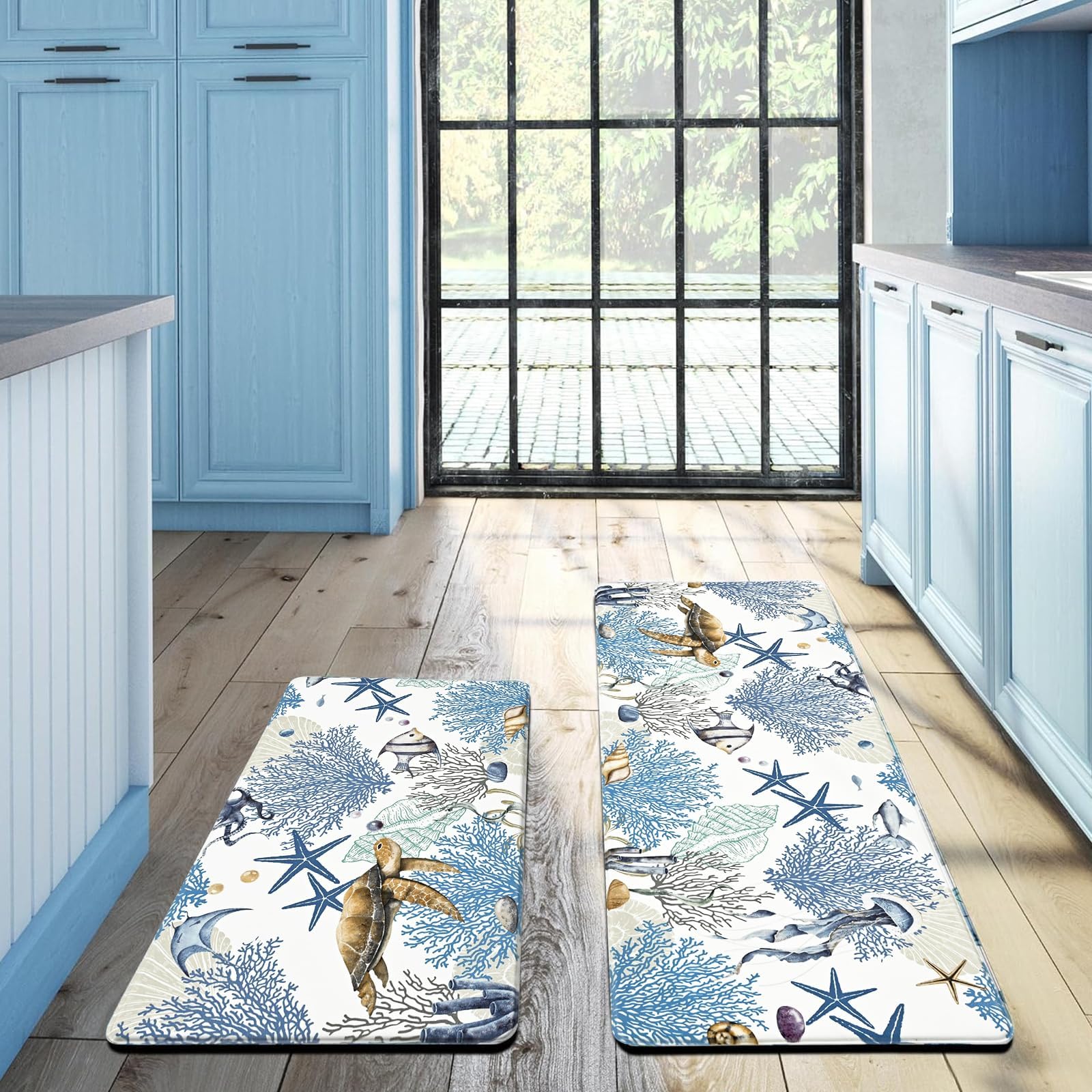 ASPMIZ Ocean Kitchen Mats for Floor, Sea Turtle Memory Foam