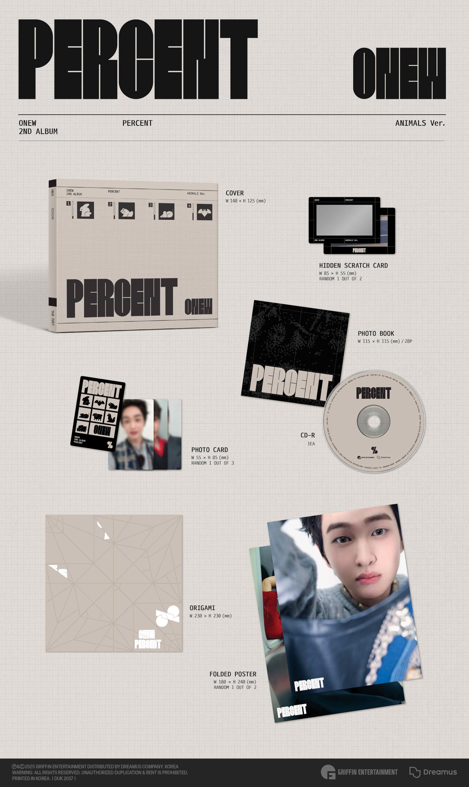ONEW Album - PERCENT A + B (2 ver.) Full SET Digipack ver.+Pre Order Benefits+BolsVos Exclusive K-POP Giveaways Package