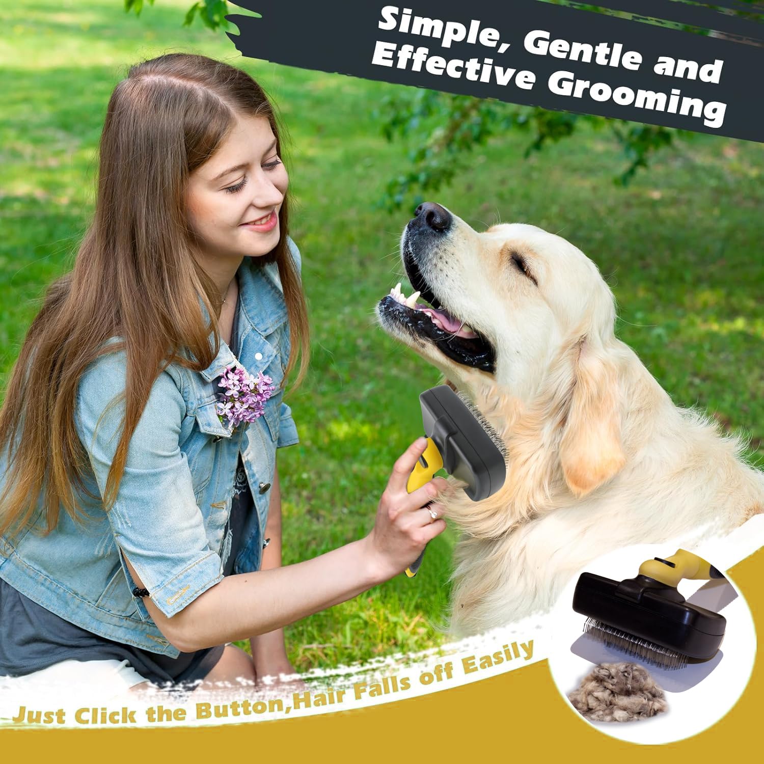 Pet Republique Serie de cepillos de aseo para perros - para gatos, perros, conejos, mascotas de cualquier raza de pelo largo - Reduce el desprendimiento - Diseño de autolimpieza