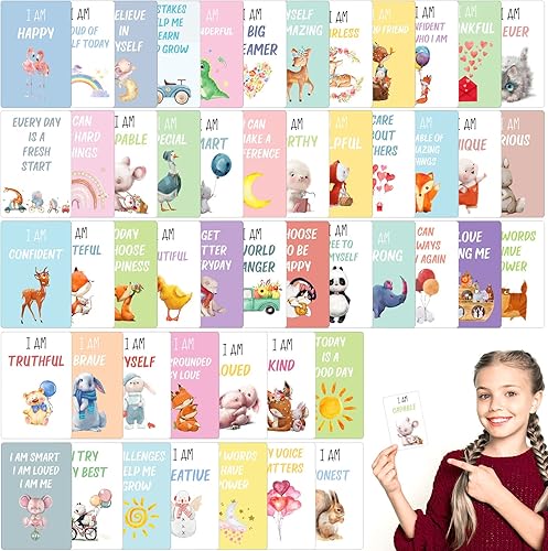 Juego de 50 tarjetas de afirmación positiva para niños pequeños, tarjetas de afirmación motivacional, tarjetas didácticas, afirmaciones diarias