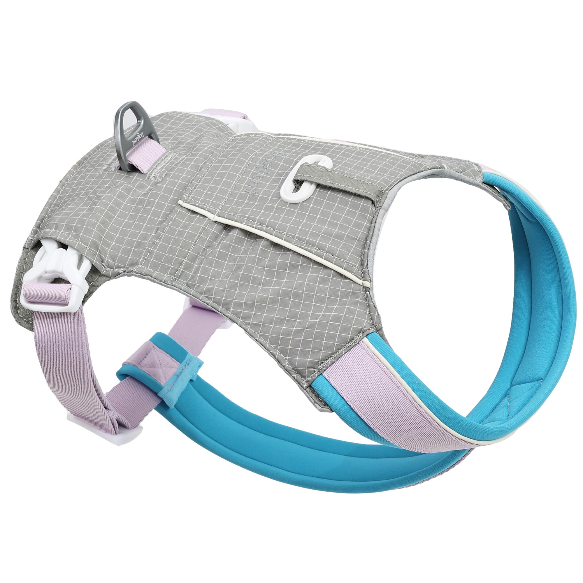 Pettorina per cani imbottita riflettente, sicura per il collo, leggera, regolabile, anti-fuga, anti-tiro, con tasca per borsa portaoggetti, per razze di cani da piccola a XL (grigio viola, XL