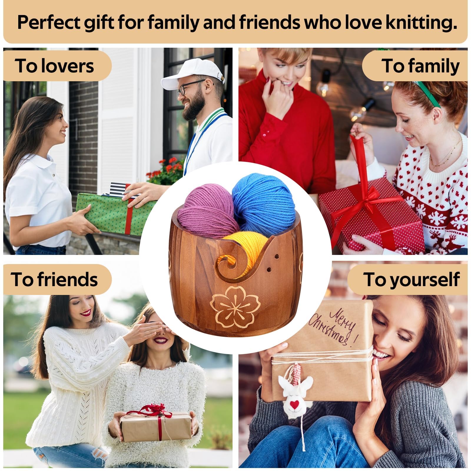 ZLOTOTEC Ciotola per porta filati, design unico, legno di pino, extra grande, lavoro a maglia, uncinetto, macramè, accessori per bricolage, regalo