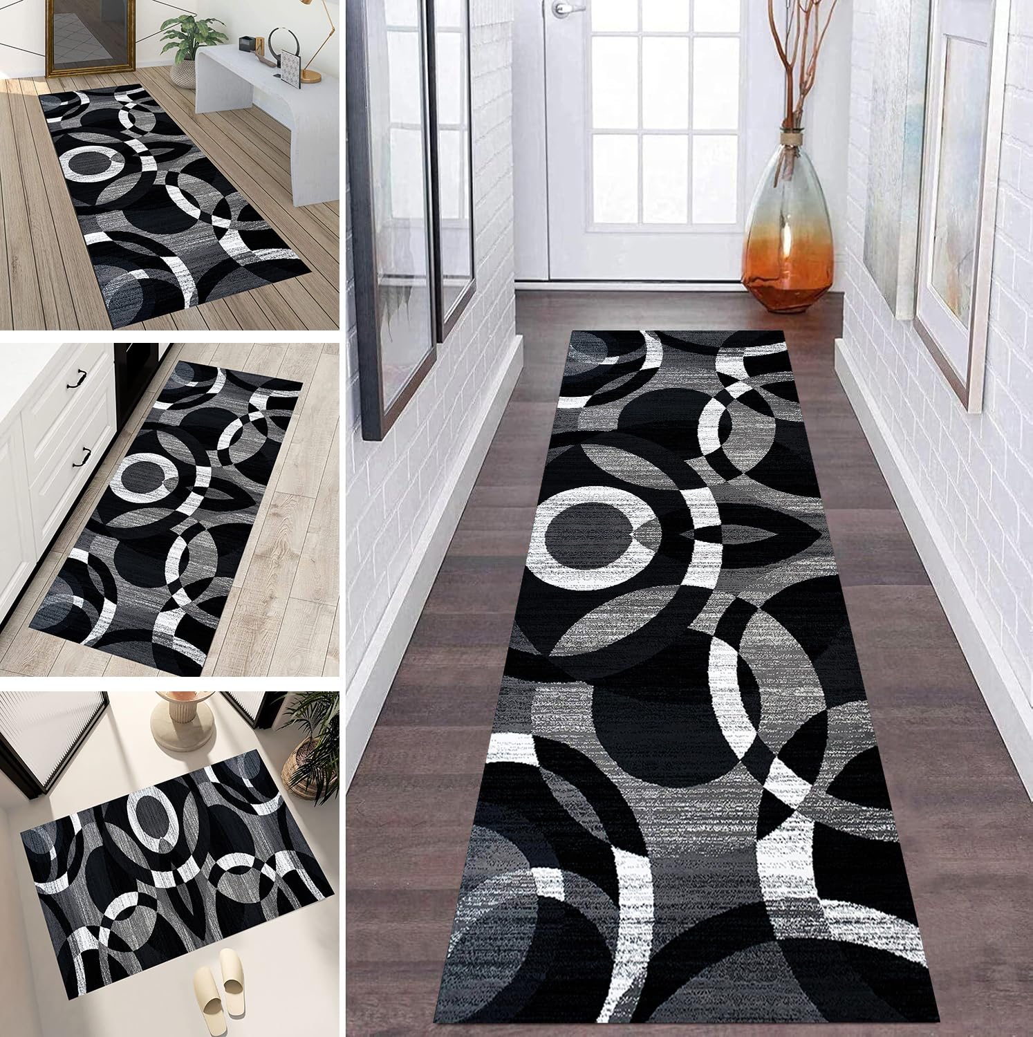 Alfombra de cocina antideslizante lavable con diseño moderno circular