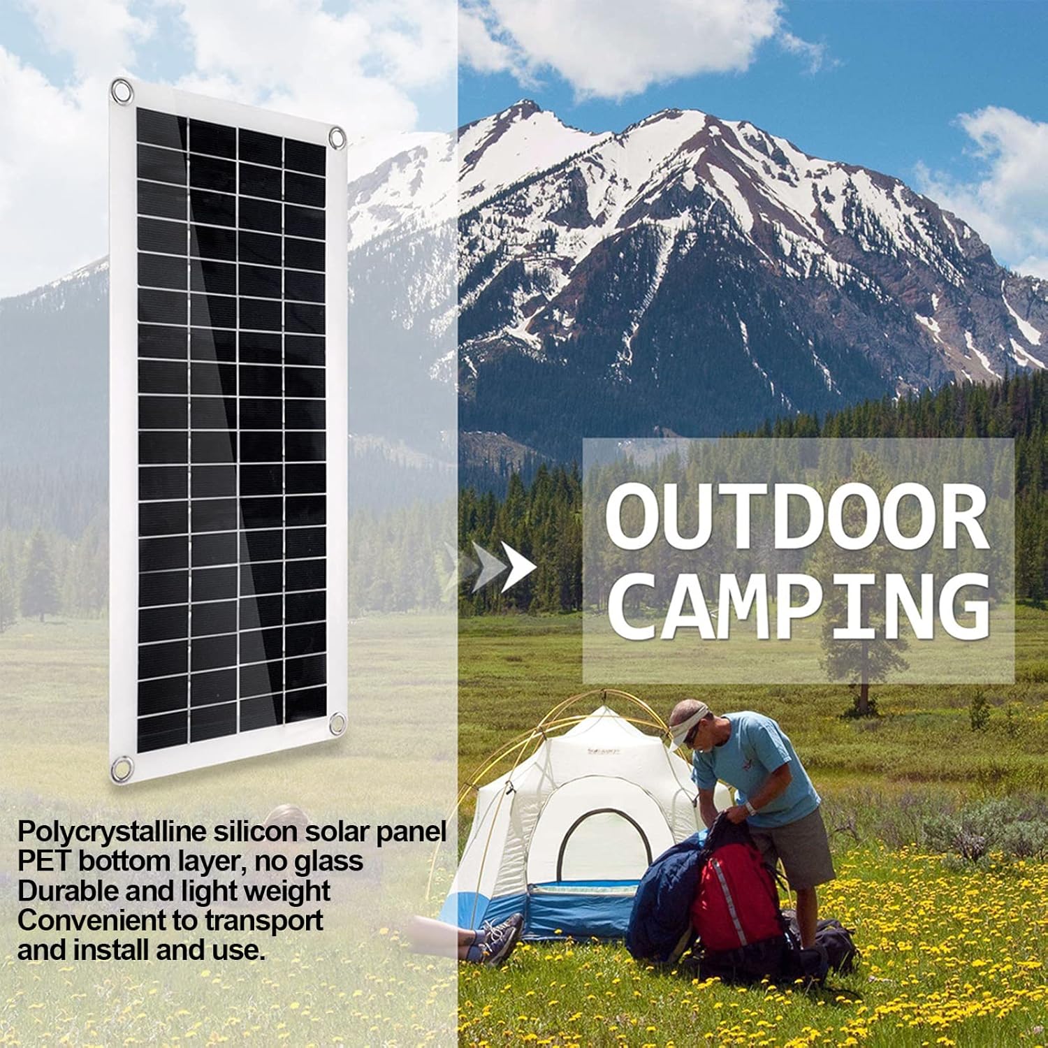 plplaaoo 20W Solar Panel Battery Charger Portable Lightweight Durable Solar Panel Trickle Charging Kit with Dual USB DC Output for Car Motorcycle RV Outdoor Emergency Power Supply