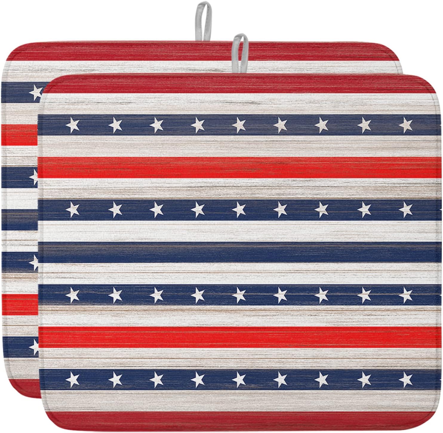 4th of July Dish Drying Mat for Kitchen Counter, Independence Day Red White Blue Stripes Star Absorbent Reversible Dish Drainer Rack Mats for Coffee Bar Mats 18''x24'' 1 PCS