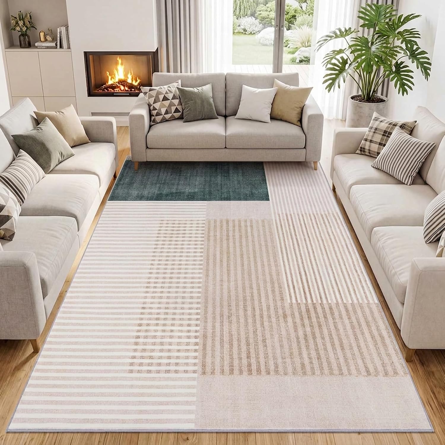 Washable Living Room Rug, 63 x 230 cm, Non-Slip Grey Beige