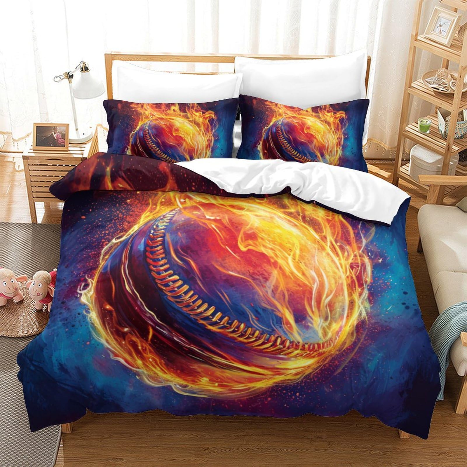 Parure de lit baseball 3D King size 220x240 avec housse de couette et taies