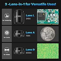 Vista 2 de LM246MS 3 Lens 7 inch HDMI Digital Microscope 2000X for Soldering with 13'' Arm Boom Stand, UHD 2160P, Error Coin Microscope Full View of Coins