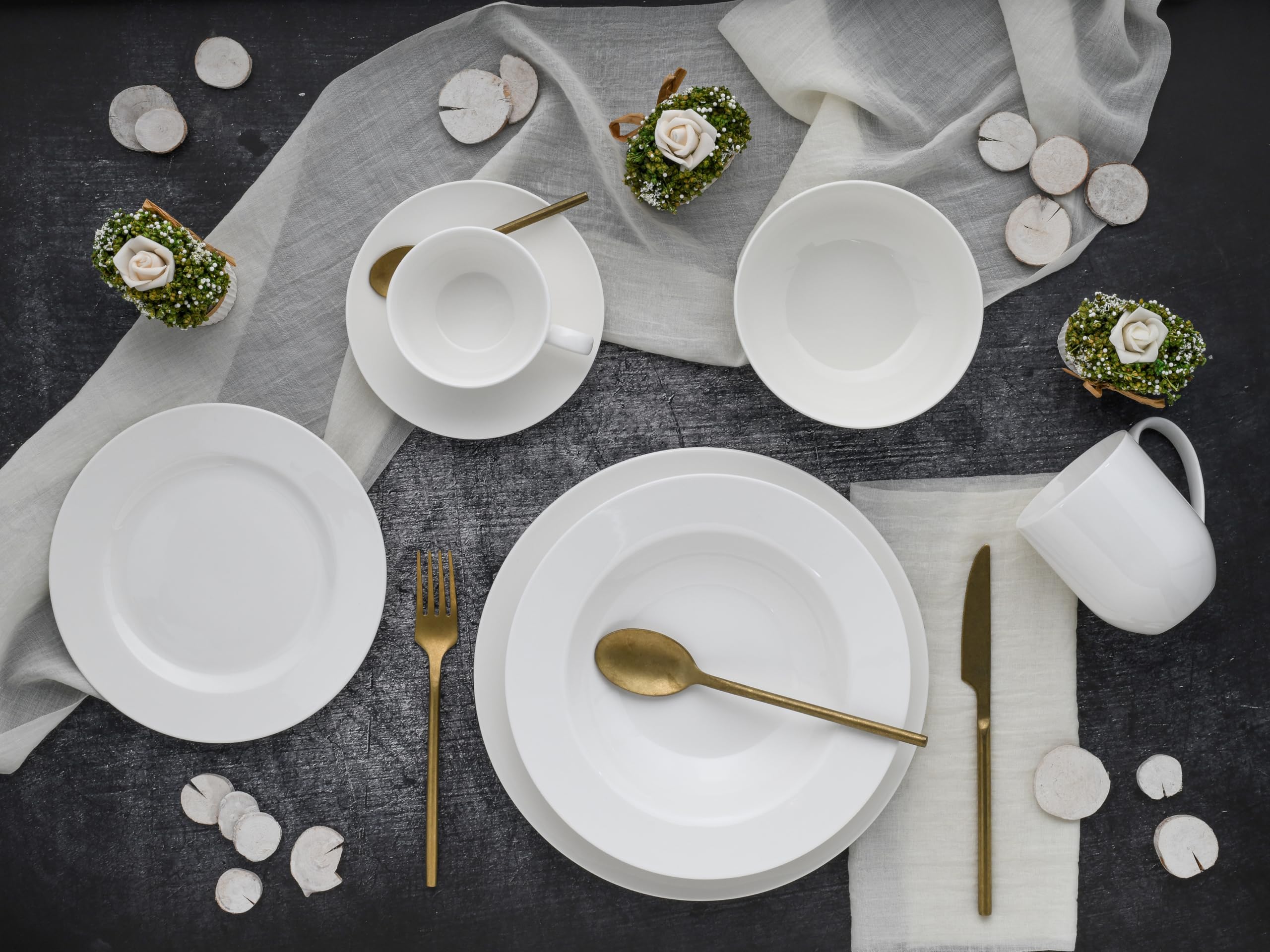 CreaTable, 22159, seria Fleur Royal, 42-częściowy zestaw naczyń, serwis porcelanowy, nadaje się do mycia w zmywarce i używania w kuchence mikrofalowej, wysokiej jakości produkcja