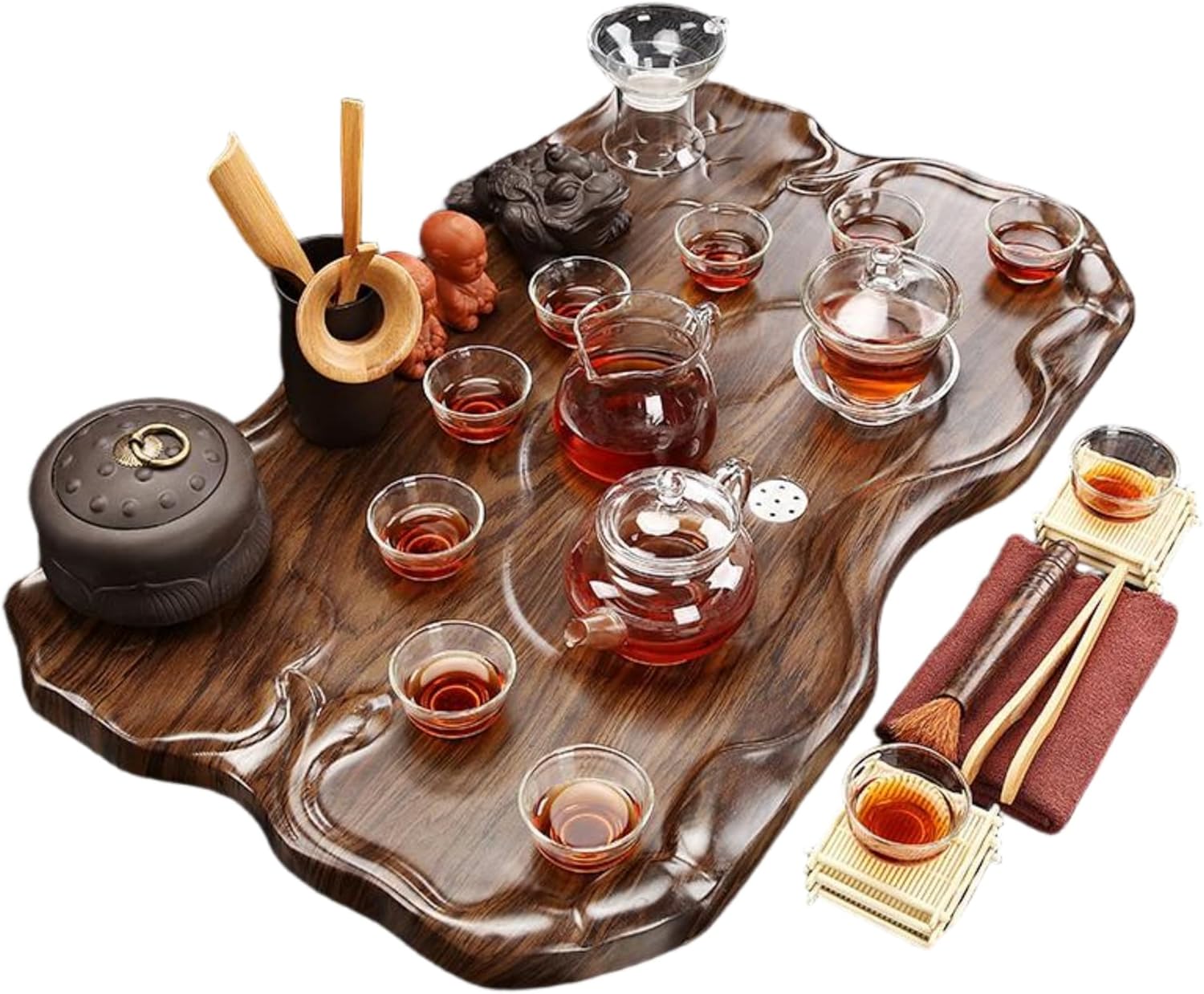 MOYEE 茶具套装家用小套陶瓷玻璃功夫茶盘 Chinese Gongfu Tea Tray 茶台办公泡茶托盘排水简约 Solid Wood Tea Tray 实木 A175