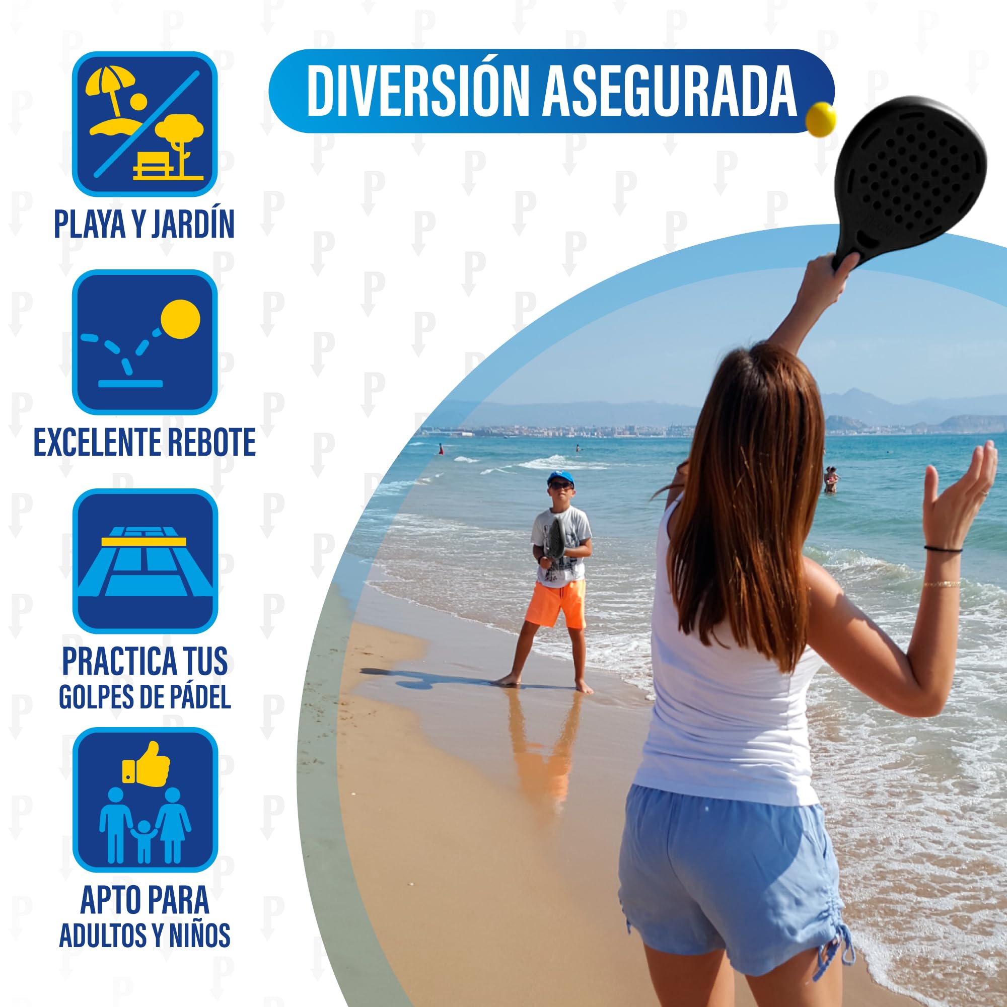 Pincho Raquettes de Padel de Plage, Style Badminton, Pickleball, Plage, Tennis, Raquettes de Plage, 2 Raquettes + 3 balles EVA, imperméable à l'eau
