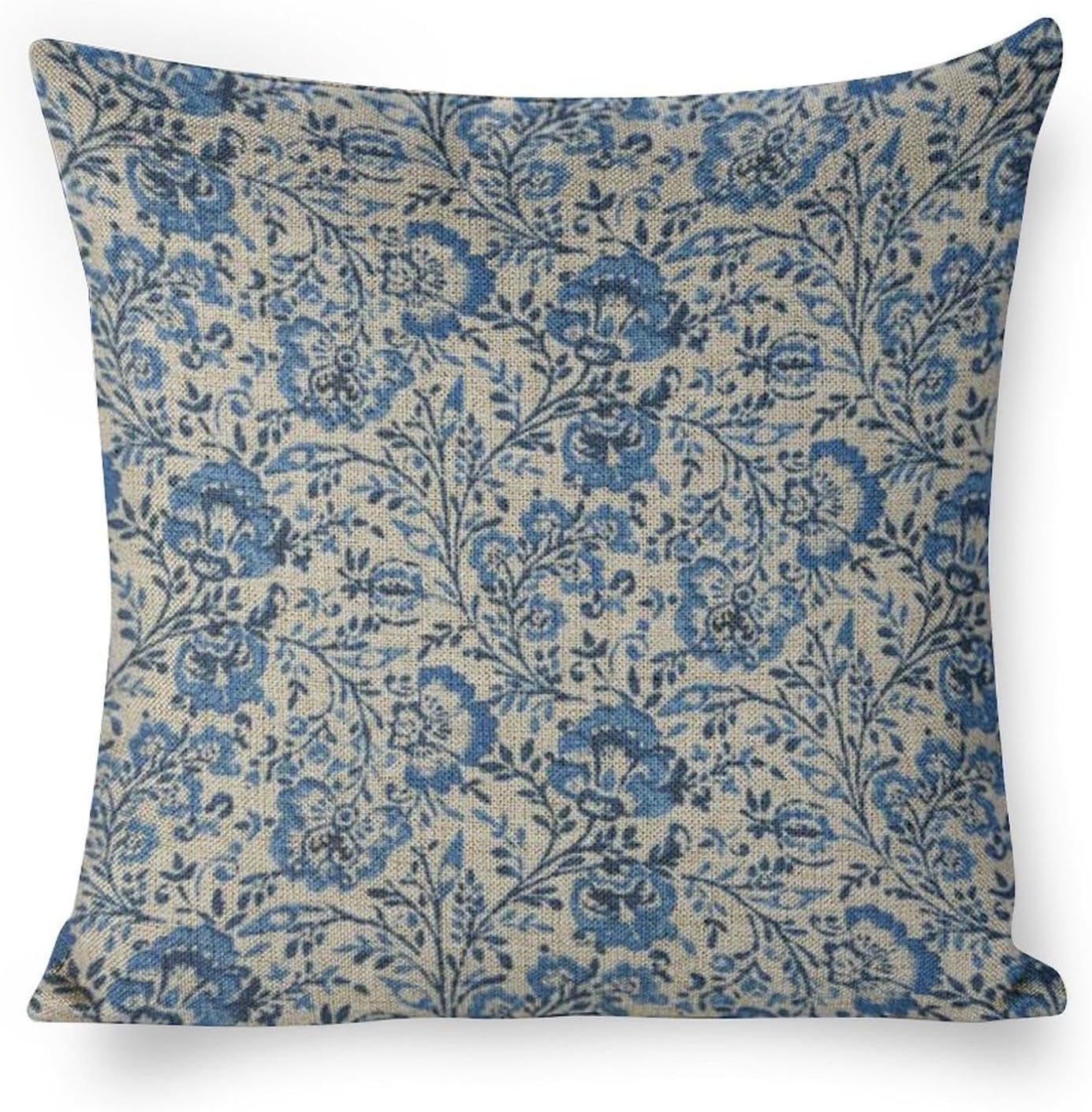 Linen Throw Pillow Covers White and Blue Floral Throw Pillow Cover Both Sides