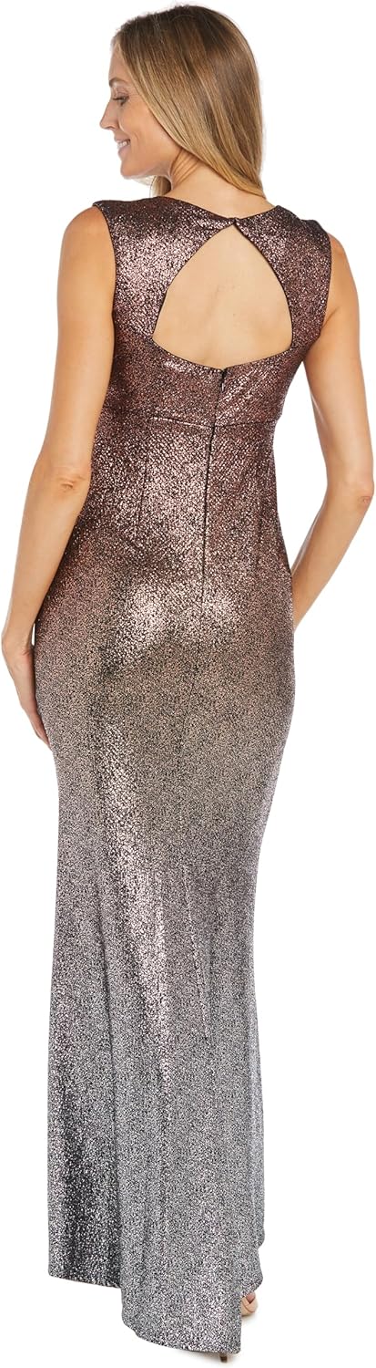 R&M Richards Women's Sleeveless Ombre Foil Knit Wrap-Front Long Gown