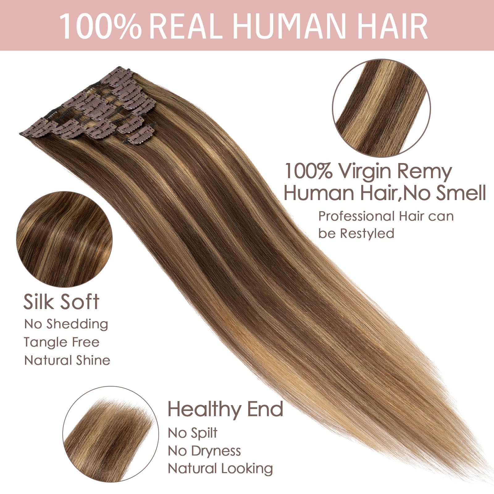 Silk-co 10inch Hair Extensions Clip in Hair Extension Human Hair #04 Medium Brown -Basic Thickness-Thin Weft- 8 Pieces Real Remy Straight Hair Extensions[50g] — view 52