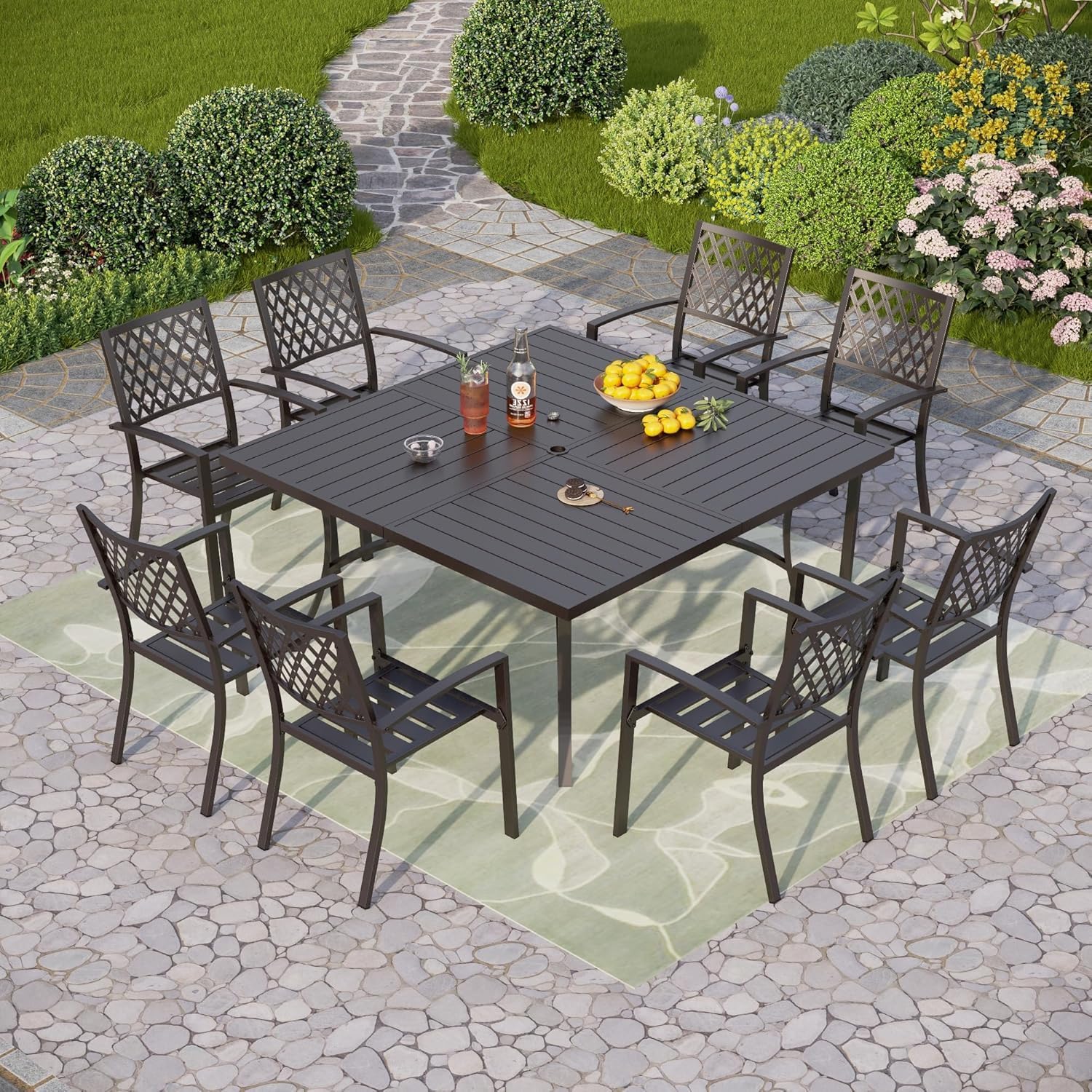 PHI VILLA Outdoor Dining Chairs Set of 2, Stackable Black Metal Wrought Iron Chairs, All Weather Dining Furniture for Patio, Deck, Proch, Backyard
