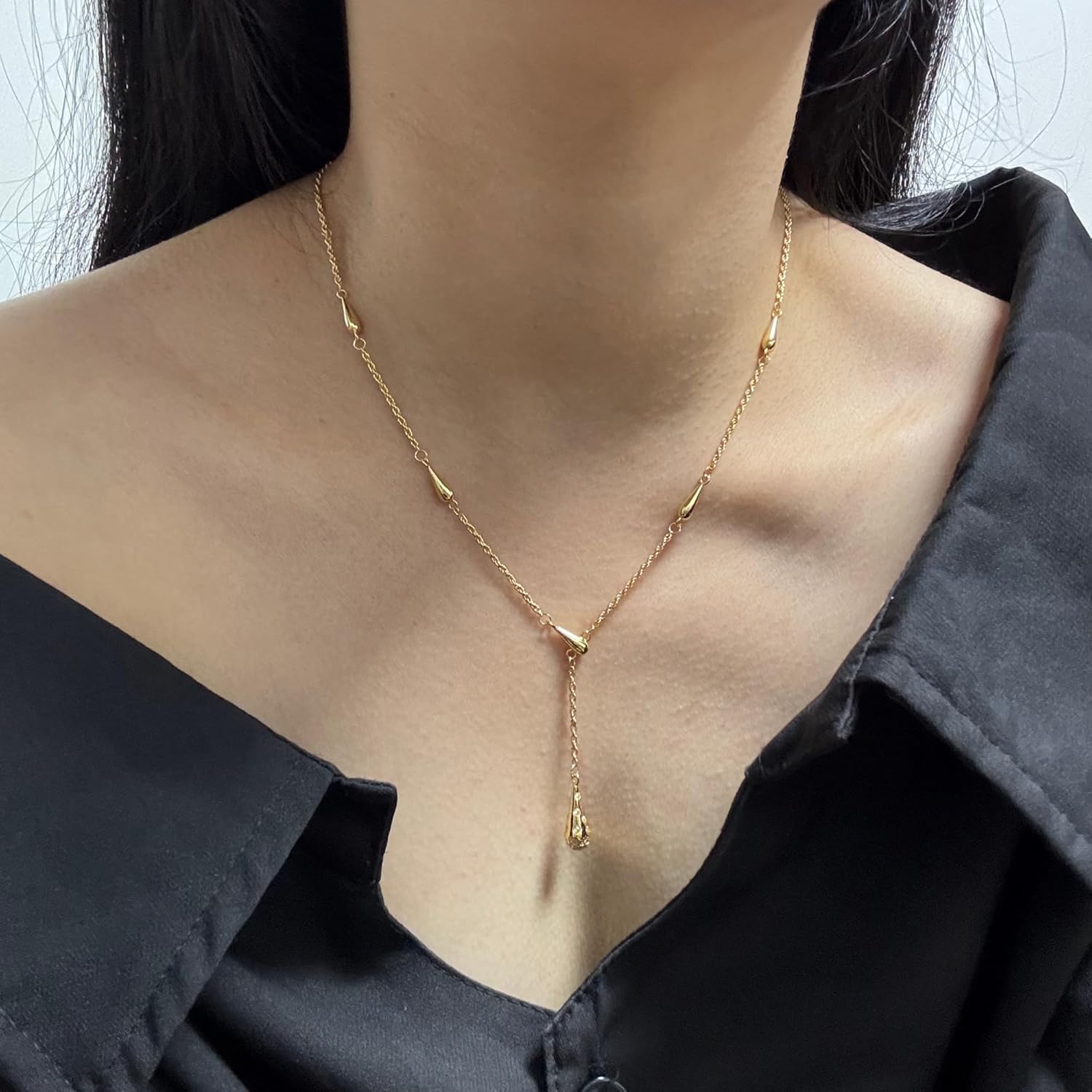 Handmade Teardrop Lariat Necklace with Dainty Drop Y Chain Necklaces for Women - Image 2