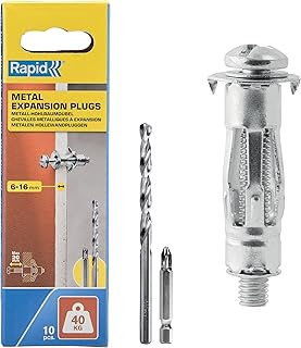 Rapid Tacos de Expansión Metálicos, Pack de 10 Tacos de expansión metálicos para Pladur de 6-16 mm, Carga Máxima de 40kg, Tacos para Paredes de Pladur y Paredes Huecas (5001549)