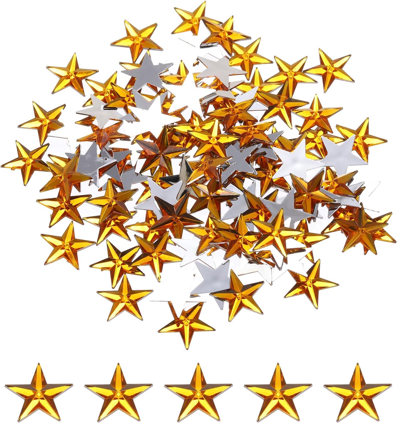 MECCANIXITY 100PCS Acrylic Star Rhinestone 14x14mm Flat Back Plastic Gems for Craft Bead Face Painting Costume Jewelry Making, Gold