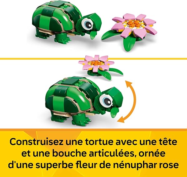 LEGO Creator 3-en-1 La Tortue et la Fleur de Nénuphar - Figurine d'animal se Transformant en Caméléon ou Grenouille - Décoration Intérieure DIY - Cadeau d'anniversaire Fille ou Garçon dès 7 Ans 31377 - 4