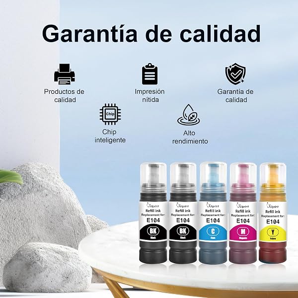 104 Tinta Multipack Compatible para Epson 104 Tinta ET-1810 ET-2710 ET-2720 ET-2810 ET-2811 ET-2812 ET-2814 ET-2815 ET-2820 ET-2821 ET-2825 ET-2826 ET-4700 ET-4800 Printer(5-Pack,2BK/C/M/Y) - 4