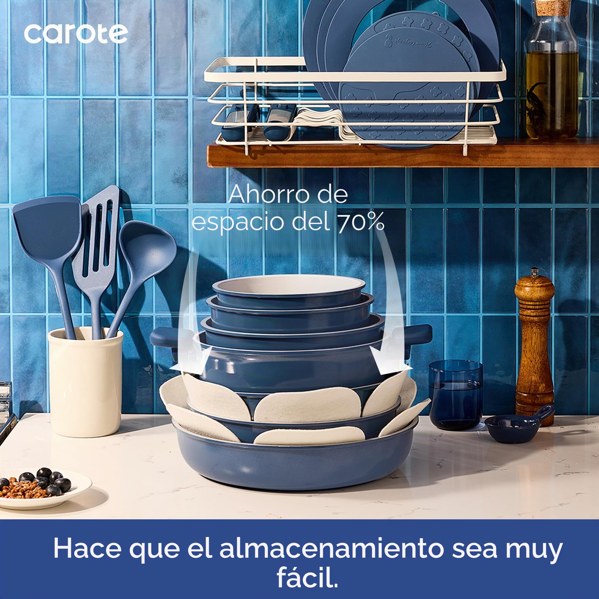 CAROTE Juego de 25 utensilios de cocina de cerámica, juego de ollas y sartenes antiadherentes, juegos de utensilios de cocina de inducción, juego de utensilios de cocina antiadherentes para RV con