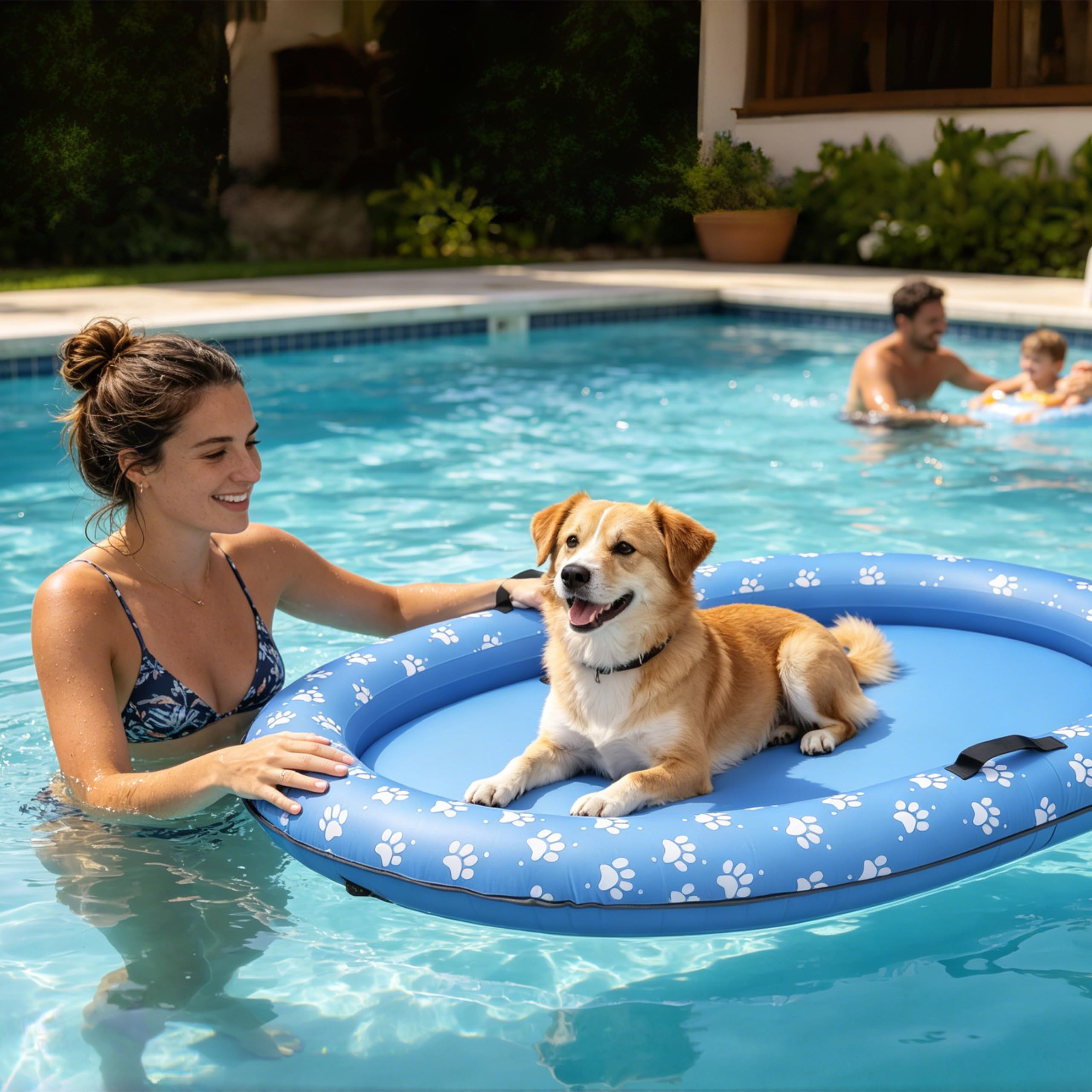 Aufblasbares Hundefloß, Hundepool Wasserspielzeug, Hund Aufblasbarer Floß Kratzfest PVC mit 2 Drainagelöchern, Faltbare Hundeluftmatratze Tragbar für Strand See Schwimmbad Garten