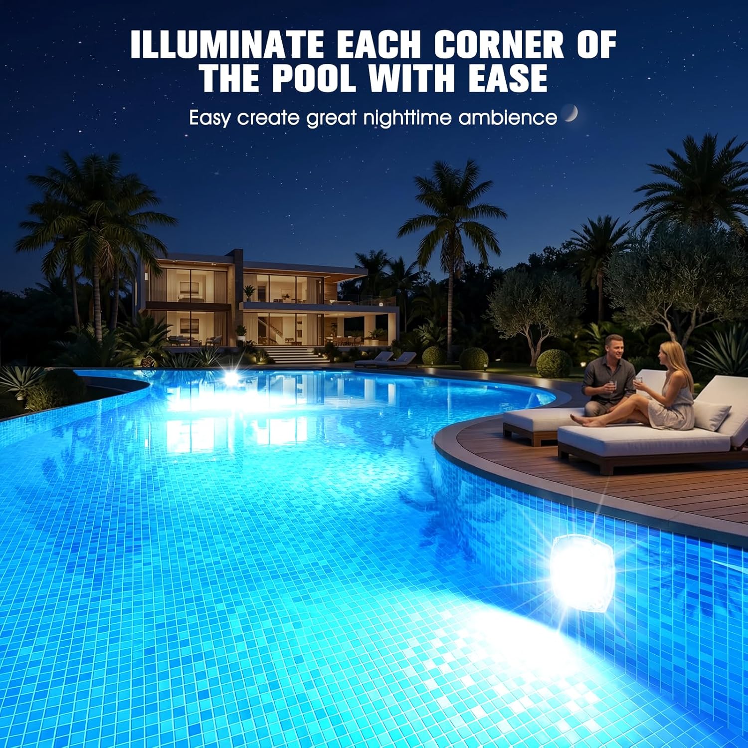 Submersible Pool Lights with Remote, High Brightness Swimming Led Pool Lights for Above Ground Pools Waterproof, 9 Modes Underwater Magnetic Pool Light for Inground Pool-1pc
