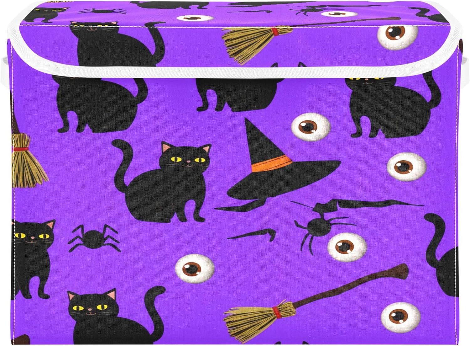 Burbuja Cats Witch Hats Eye Ball Storage Box with Lid & Handles, Collapsible Large Storage Bin for Shelves Closet Bedroom Office Organizing