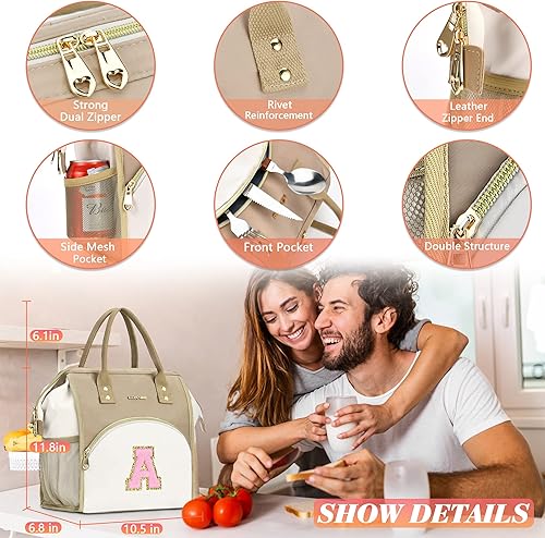Miniatura 4 de UTOTEBAG Lonchera con iniciales para mujeres, adolescentes y niñas, lonchera para adultos, contenedor refrigerante para el trabajo de picnic,
