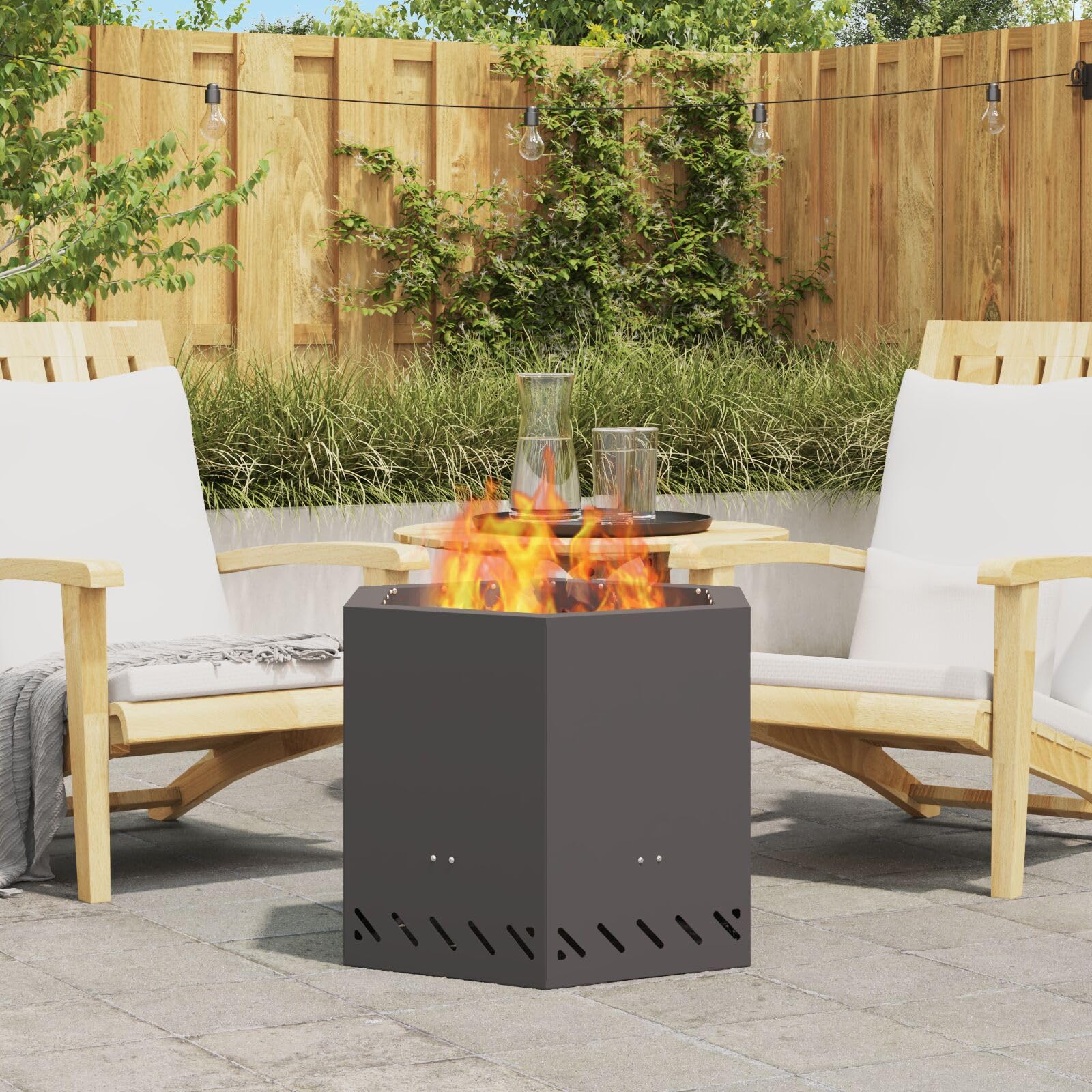 vidaXL Rauchfreie Feuerstelle Schwarz 58 x 58 x 51 cm Wetterfeststahl | Robuste Bauweise mit pulverbeschichtetem Finish, Hergestellt aus Materialien, die Rost widerstehen,