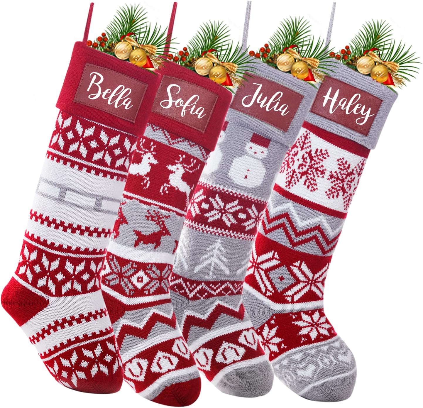 Personalised Christmas Stockings with Names Monogram, 18” Large Family