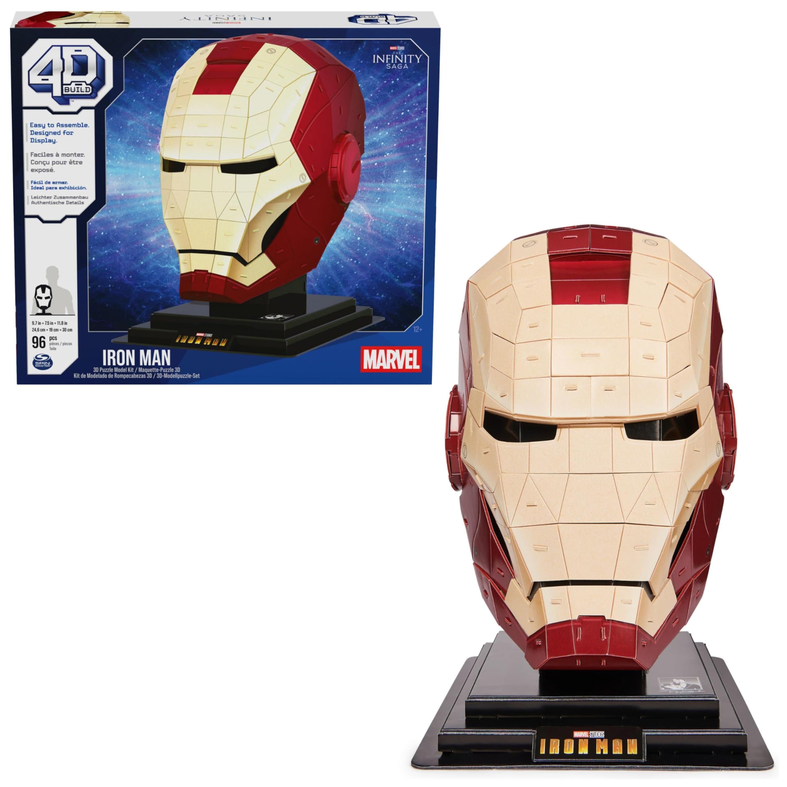 Kit di Modellismo 4D Marvel Iron Man - Puzzle 3D da 96 Pezzi Con Supporto, Elmo Decorativo da Tavolo per Adulti e Ragazzi, 12+ Anni