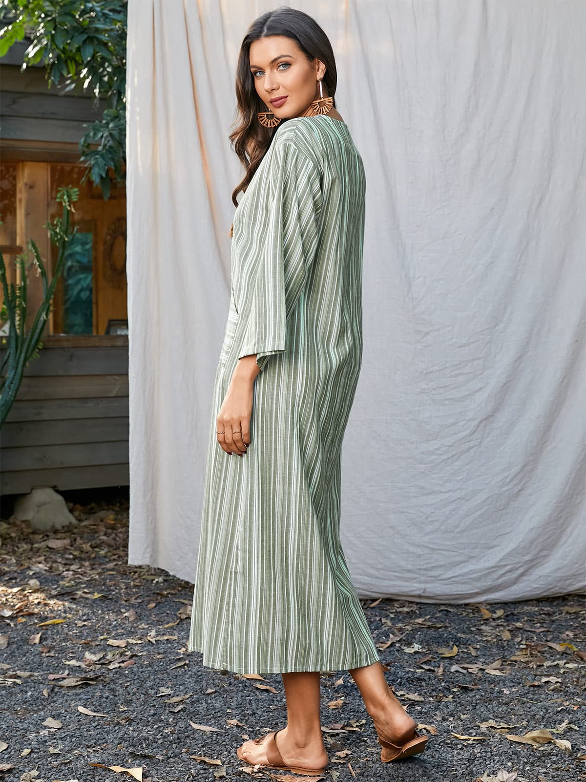 Vonda Women Maxi Dress 3 4 Sleeves Striped Boho Long | Desertcart Cayman  Islands