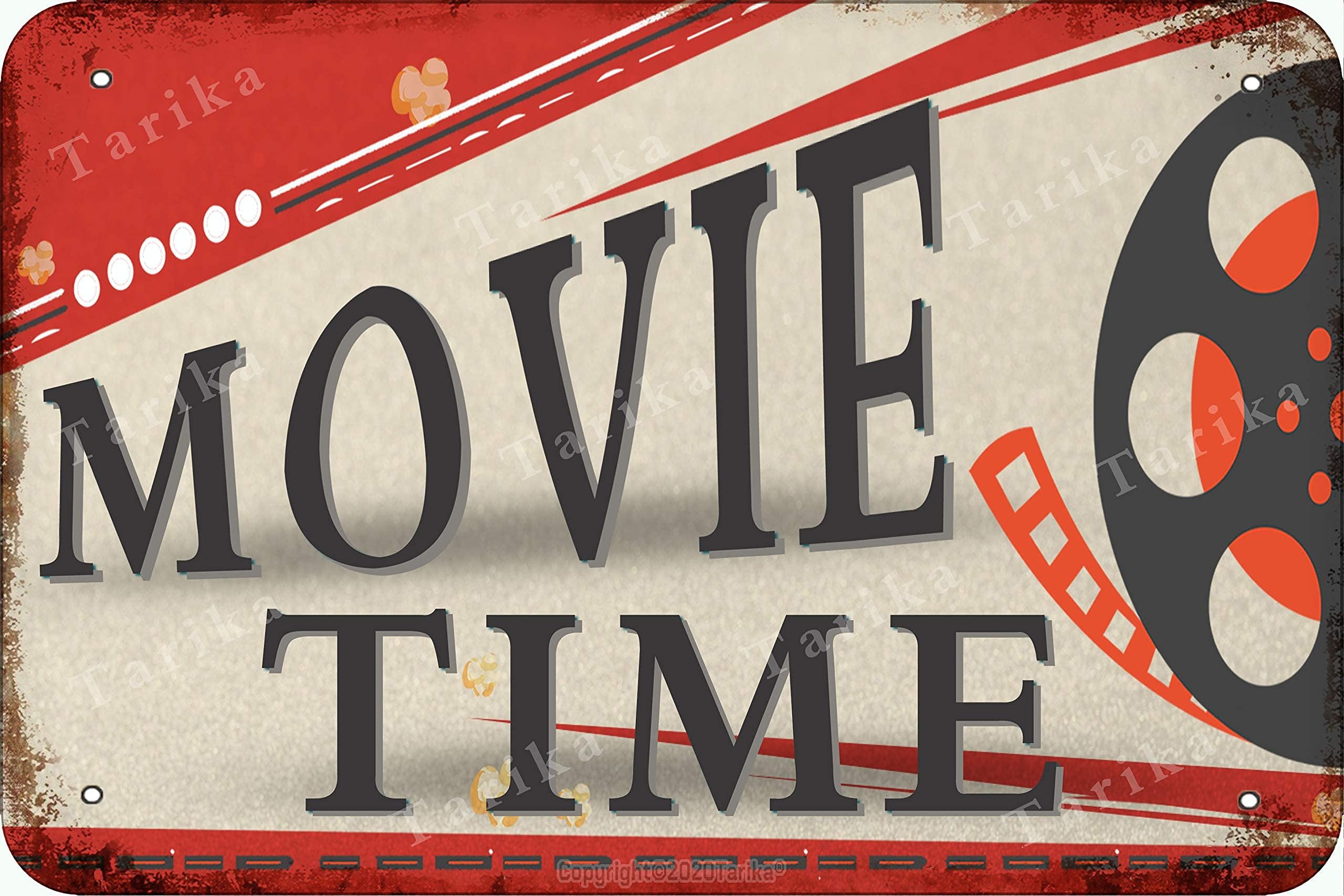 WANGL Movie Time Retro Metal Poster Home Theater Tin Signs Cinema Wall Art Decor Movie Lovers Home Room Club Plaque Decorations 8x12 Inches