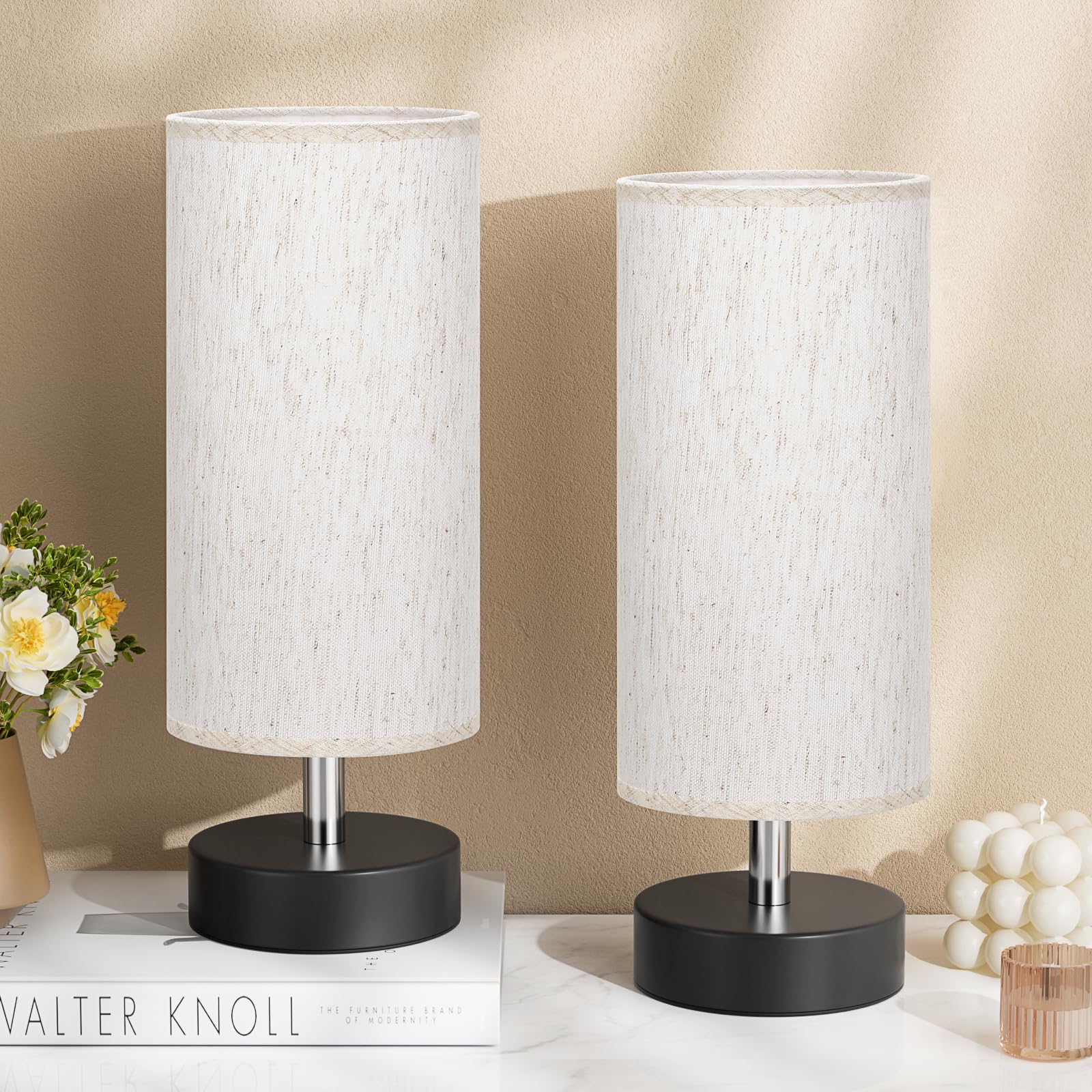 PartageiZ Kleine Tischlampe für Schlafzimmer, 2er-Set – Nachttischlampen für Nachttische, minimalistische Nachttisch-Lampe, Schreibtischlampen für Lesezimmer, Kinderzimmer, Wohnzimmer, Büro, Wohnheim