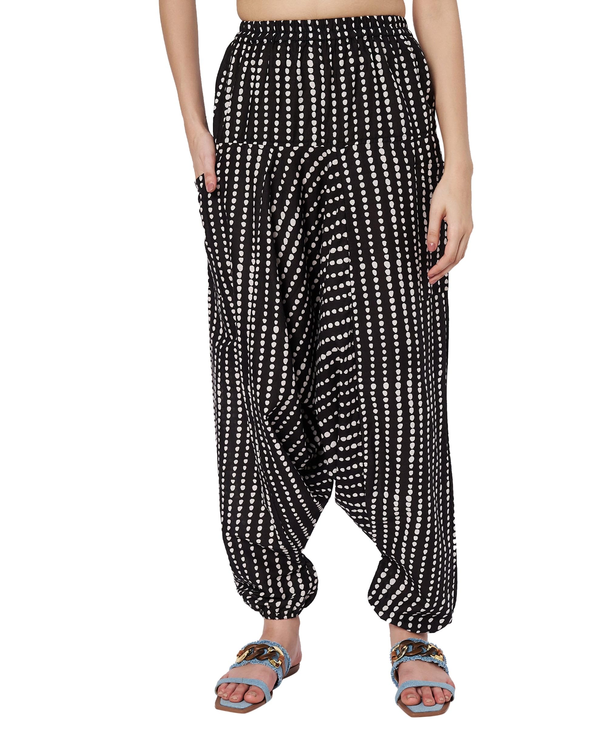 9rasa Women's Cotton Printed Pockets Drop-Crotch Boho Harem Pants for Yoga Casual Evening-picture-12