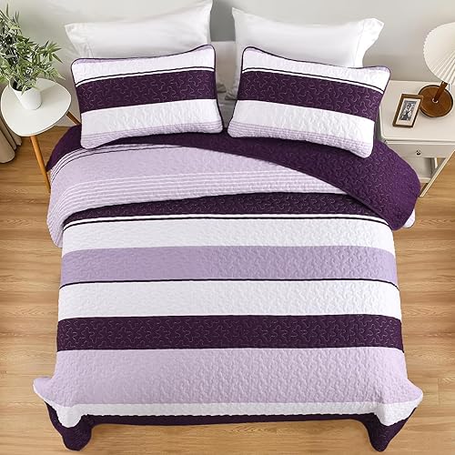 Vista 128 de Juego de edredón gris tamaño King, colcha de cultivo bohemio de otoño a rayas, juego de ropa de cama de microfibra bohemia de 3 piezas, colcha Gris