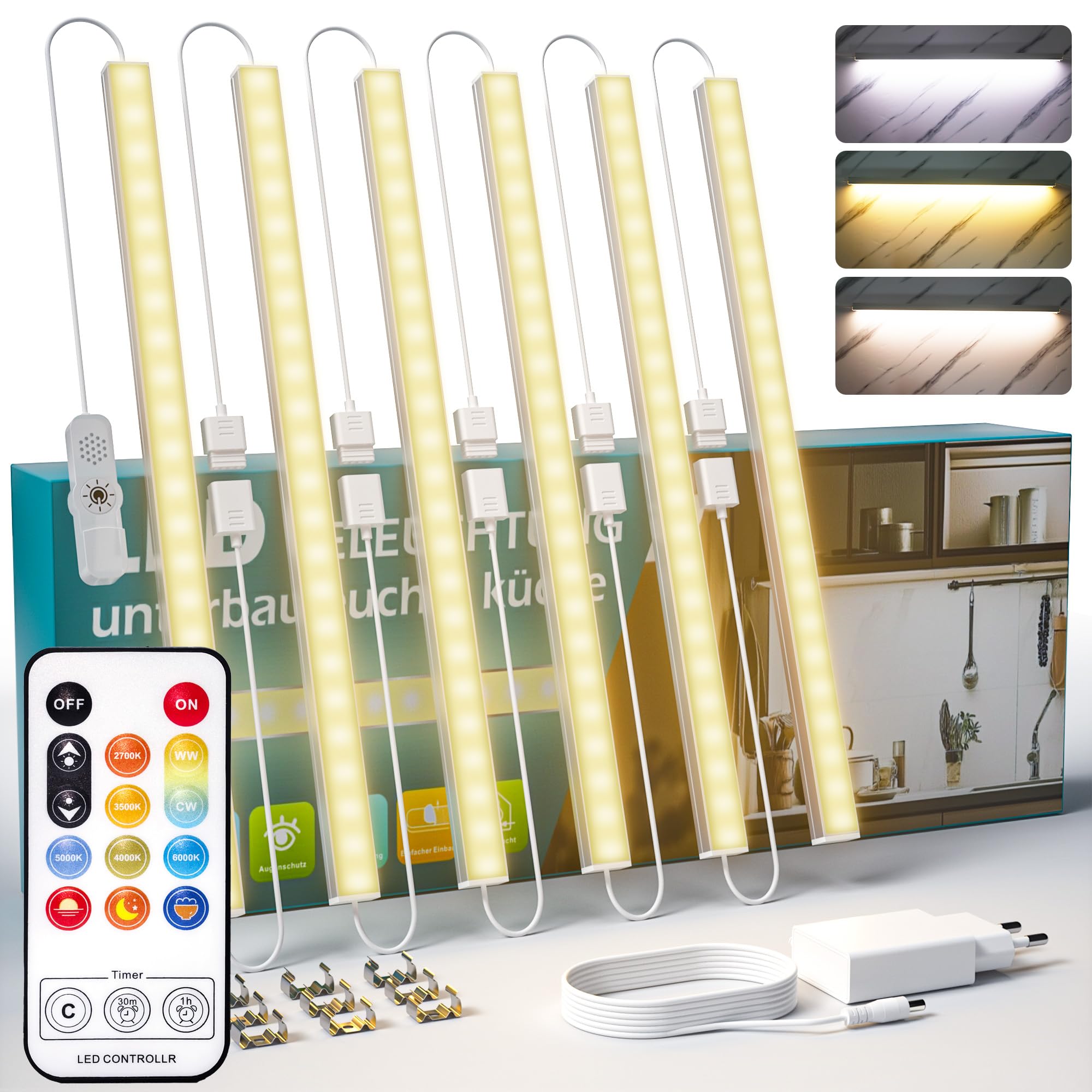 LED Schrankbeleuchtung Kabellos Licht Aus Mit Fernbedienung, 230V Unterbauleuchte Küchenlampe LED Leiste Küche Lampe Deko Küche Schranklicht, Kleiderschrank Beleuchtung for Vitrine Hängeschrank 6pcs