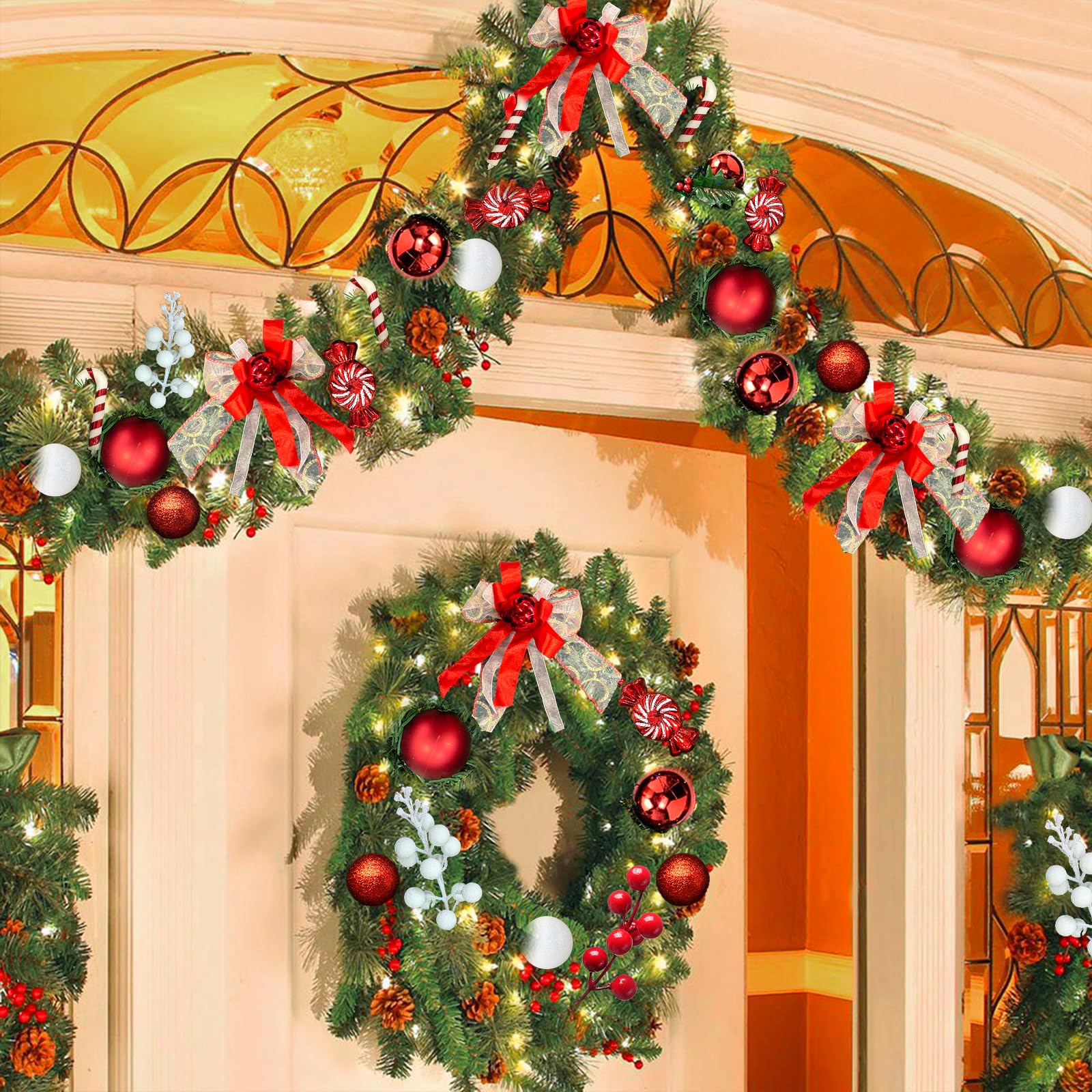 Ghirlanda Natale Artificiale 2.7m In PVC Con Pigne - Verde, 270 Rami Per Interni Ed Esterni - Foto 4