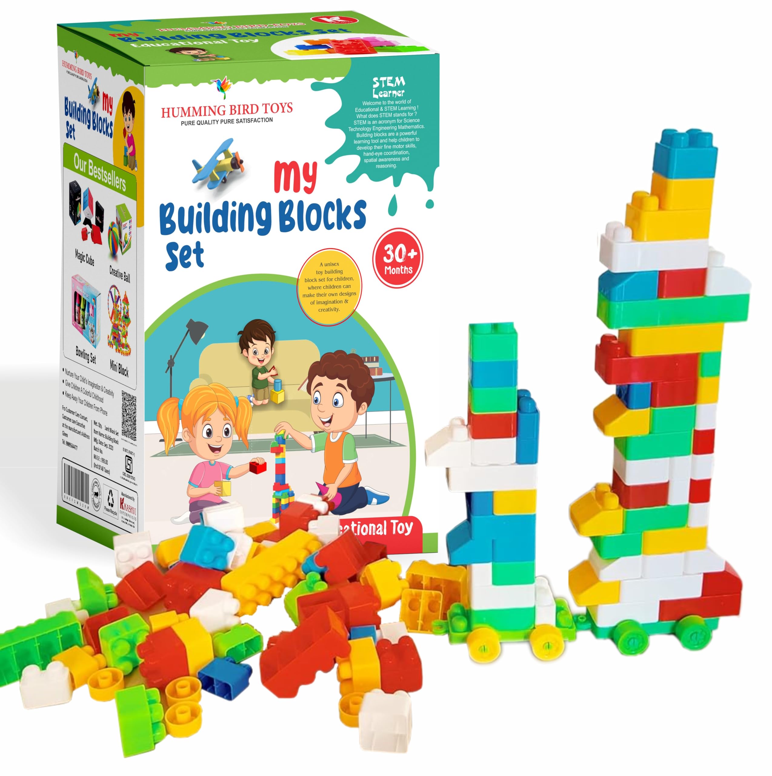 Kid's 100 Pcs Box Big Mega Size Puzzle Blocks Toys Building and Construction Block Set for Children Boys and Girls (Multicolor)