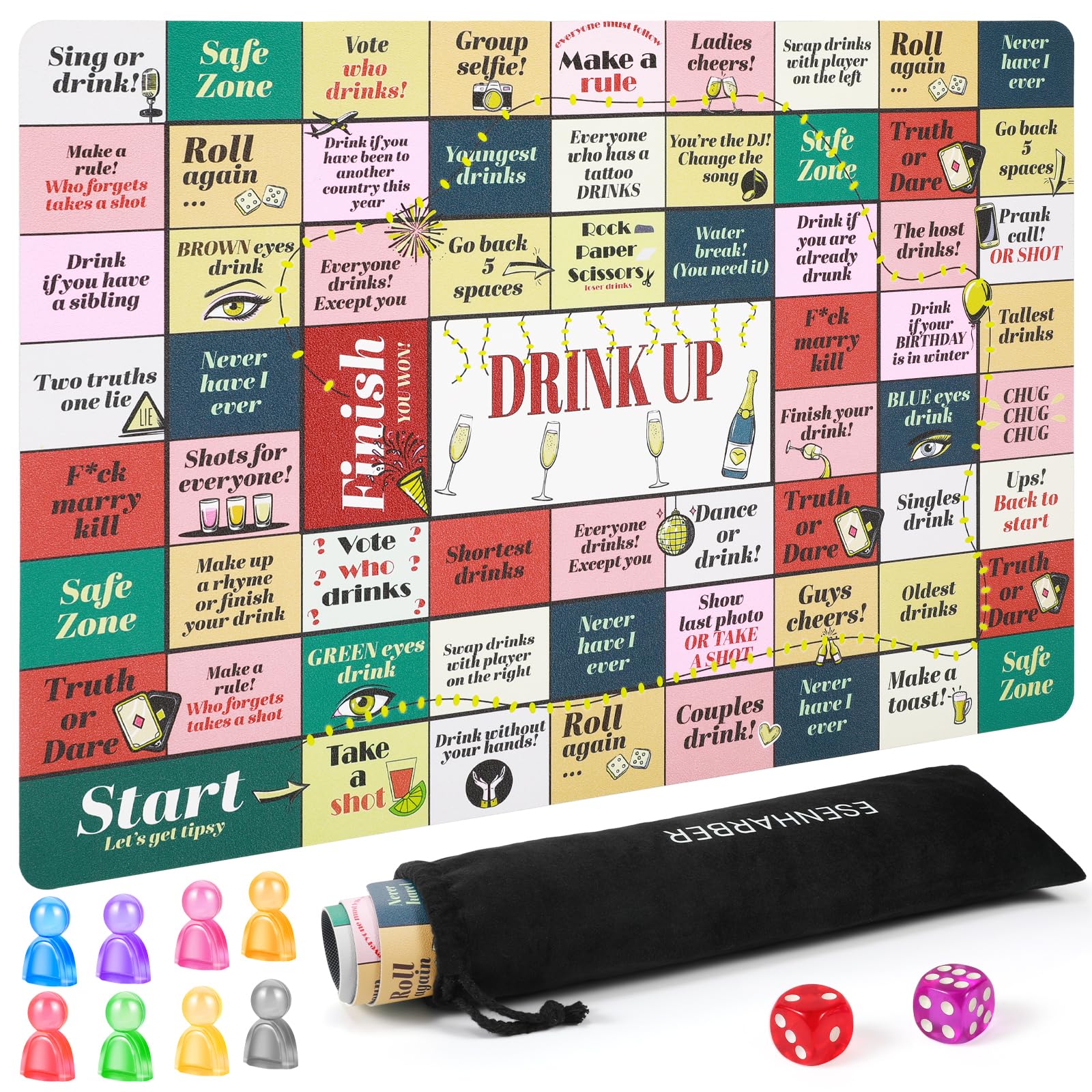 ESENHARBER Drinking Board Games, Drinking Games for Adults, Party Adult Game for Game Night, Age 21+, 2-8 Players