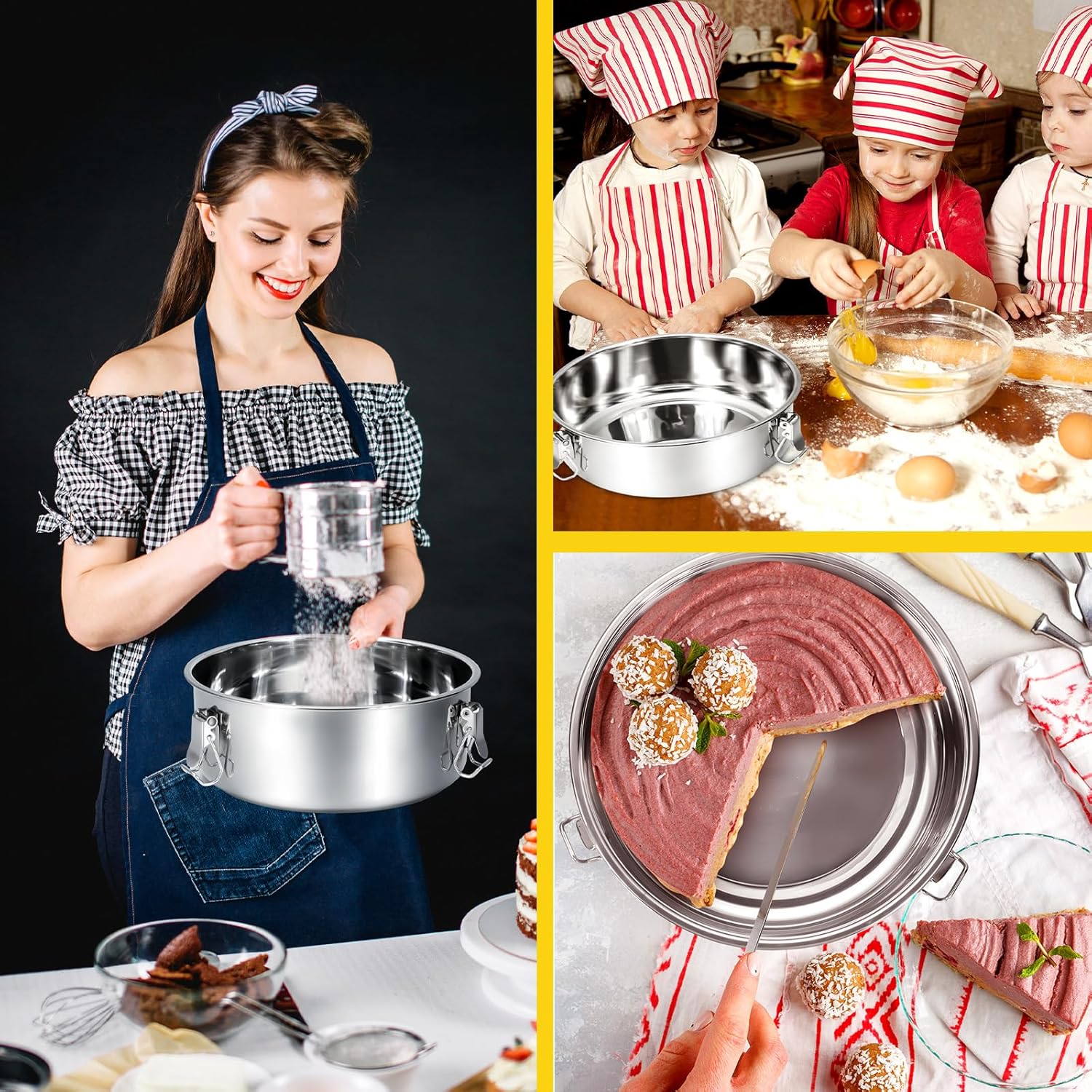 Maxcheck 3 Pack Flan Mold with Lid 1.5QT Stainless Steel Flan Pan Compatible with 6 Quart Pot Large Capacity Maker Container for Baking Making Cheese Cake Chocolate Pudding(1.5QT, 7.5 x 3 Inch)