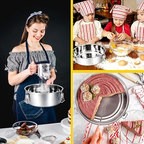 Miniatura 8 de Maxcheck Paquete de 3 sartenes de acero inoxidable con tapa, para flan de acero inoxidable con tapa para hornear agua, baño, pudín al vapor,