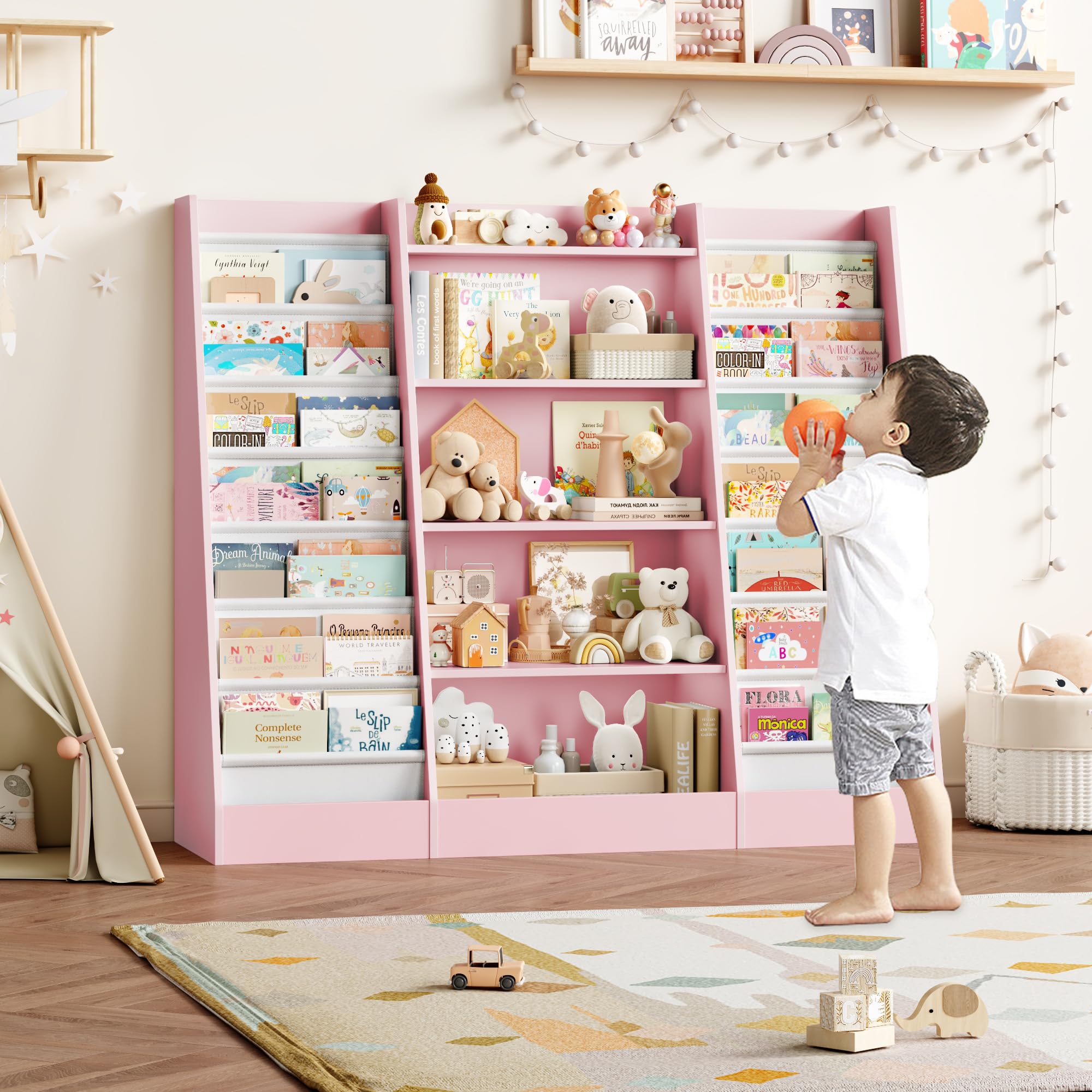 Navaris Bibliothèque Enfants Montessori - Étagère 3 Compartiments 60x58x40 Cm Avec Roues