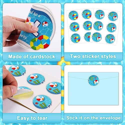 Miniatura 3 de Paquete de 36 invitaciones de cumpleaños para piscina de verano con sobres, para niños, niñas, niños, piscina, fiesta, invitaciones de verano,