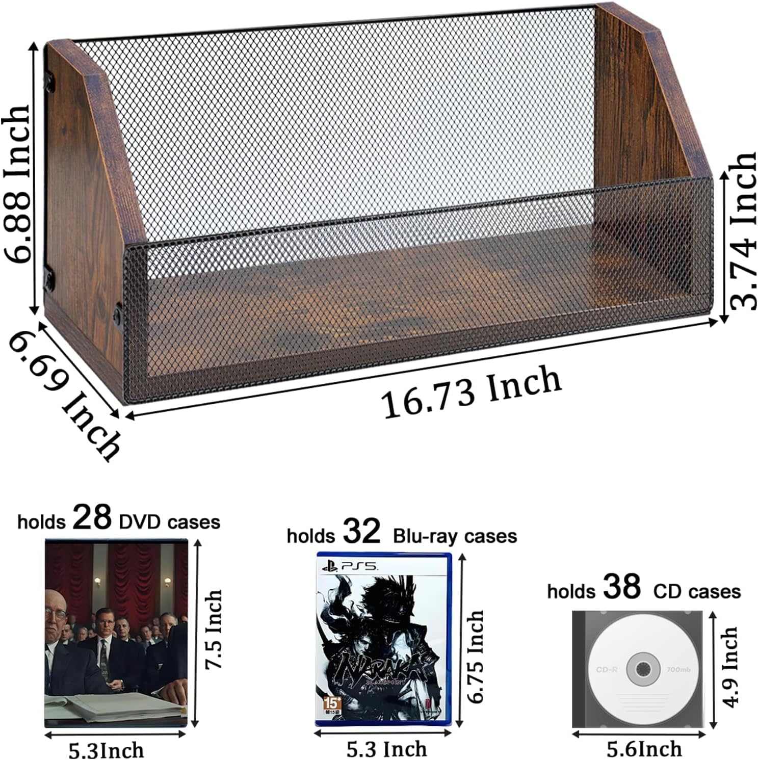 CD Storage Rack - CD Storage Case Holds 38 Full Case CDs, 76 Slim Case CDs, Desktop or Closet CD Stand, CD Display for Blu-Ray | Video Game Cases | Papers | Cards