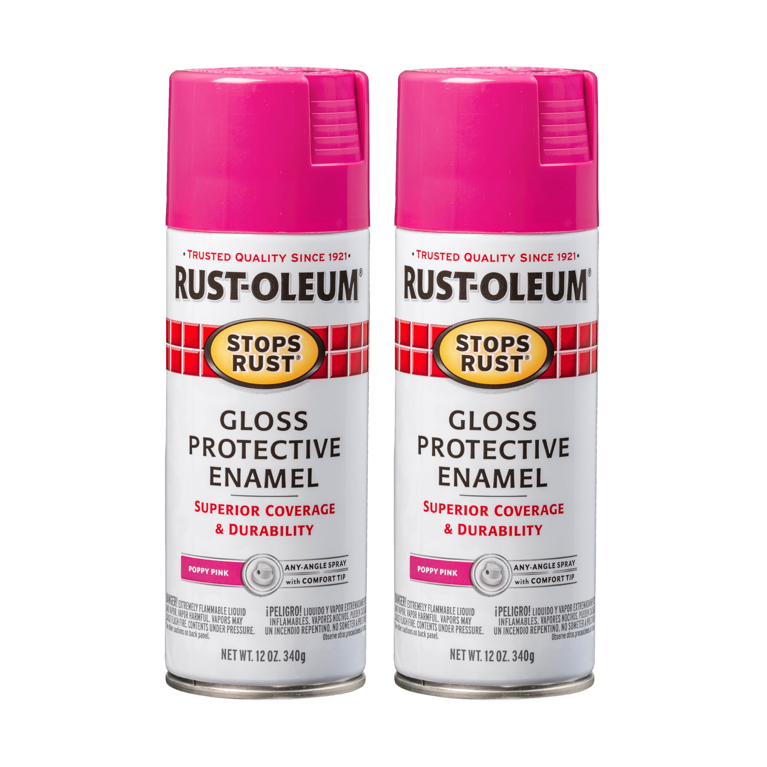 Rust-Oleum Stops Rust Spray Paint, Gloss Poppy Pink | Rust Resistant, Indoor and Outdoor Durability, Beautiful Finish on Metal, Wood and More, Sprays from Any Angle, 2 Pack