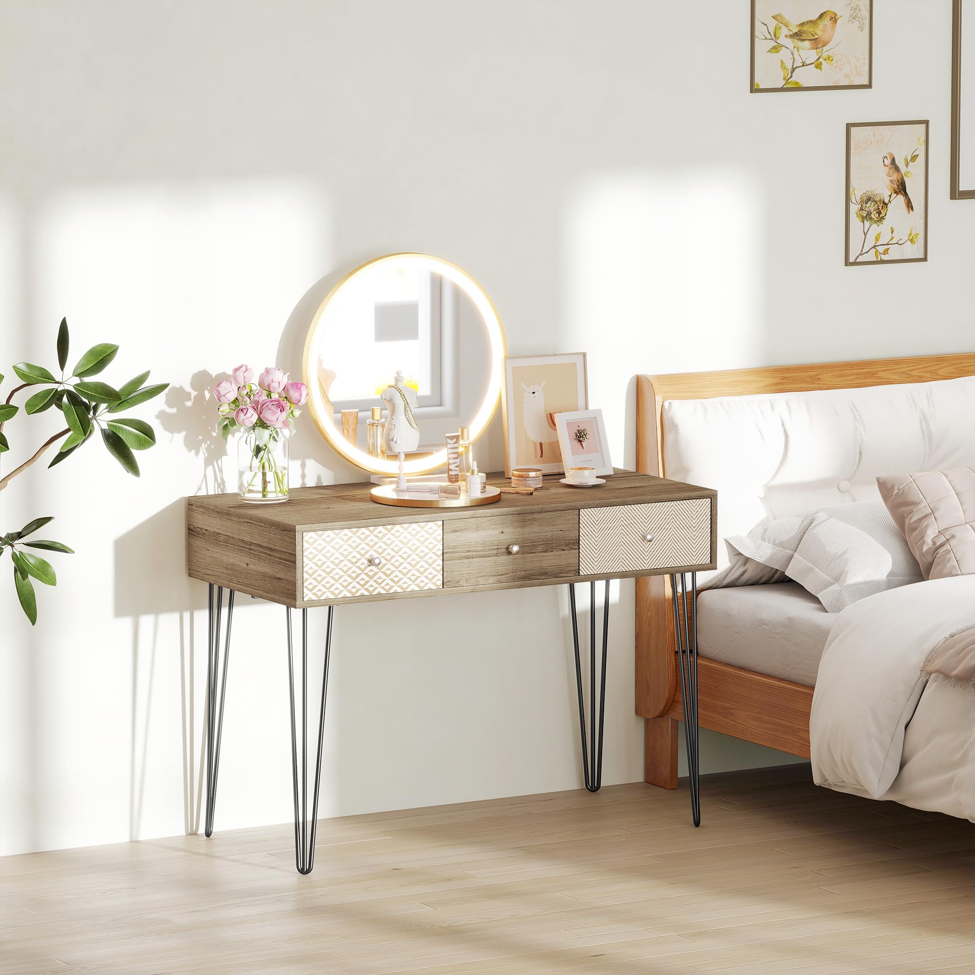 HOMCOM Escritorio Bohemio con Patas Horquilla y 3 Cajones 105x50x75 cm